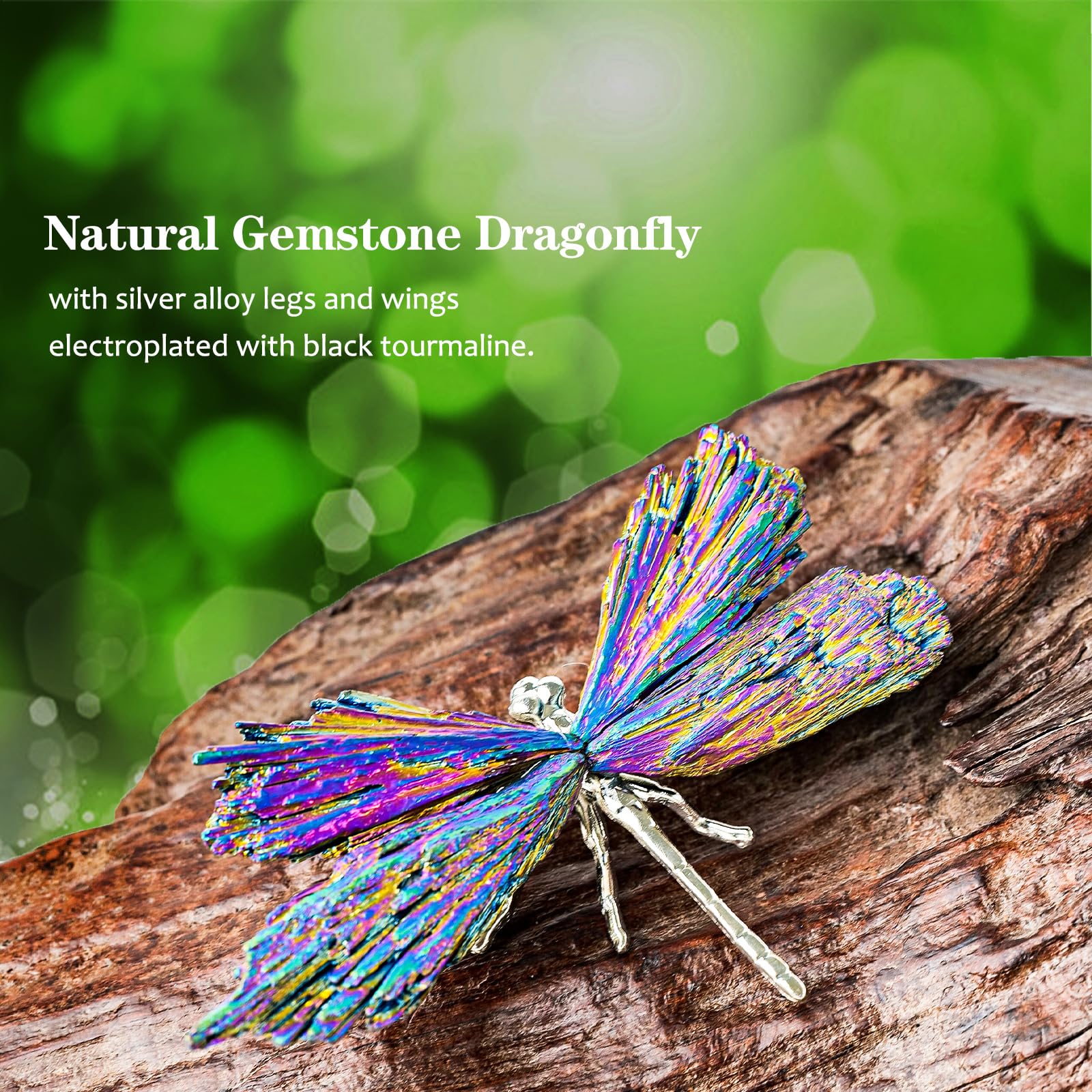 RJINGSHI Dragonfly Decor Tourmaline Crystal Statue Natural Electroplated Blue Collection Natural Home Decor Healing Blue Crystal