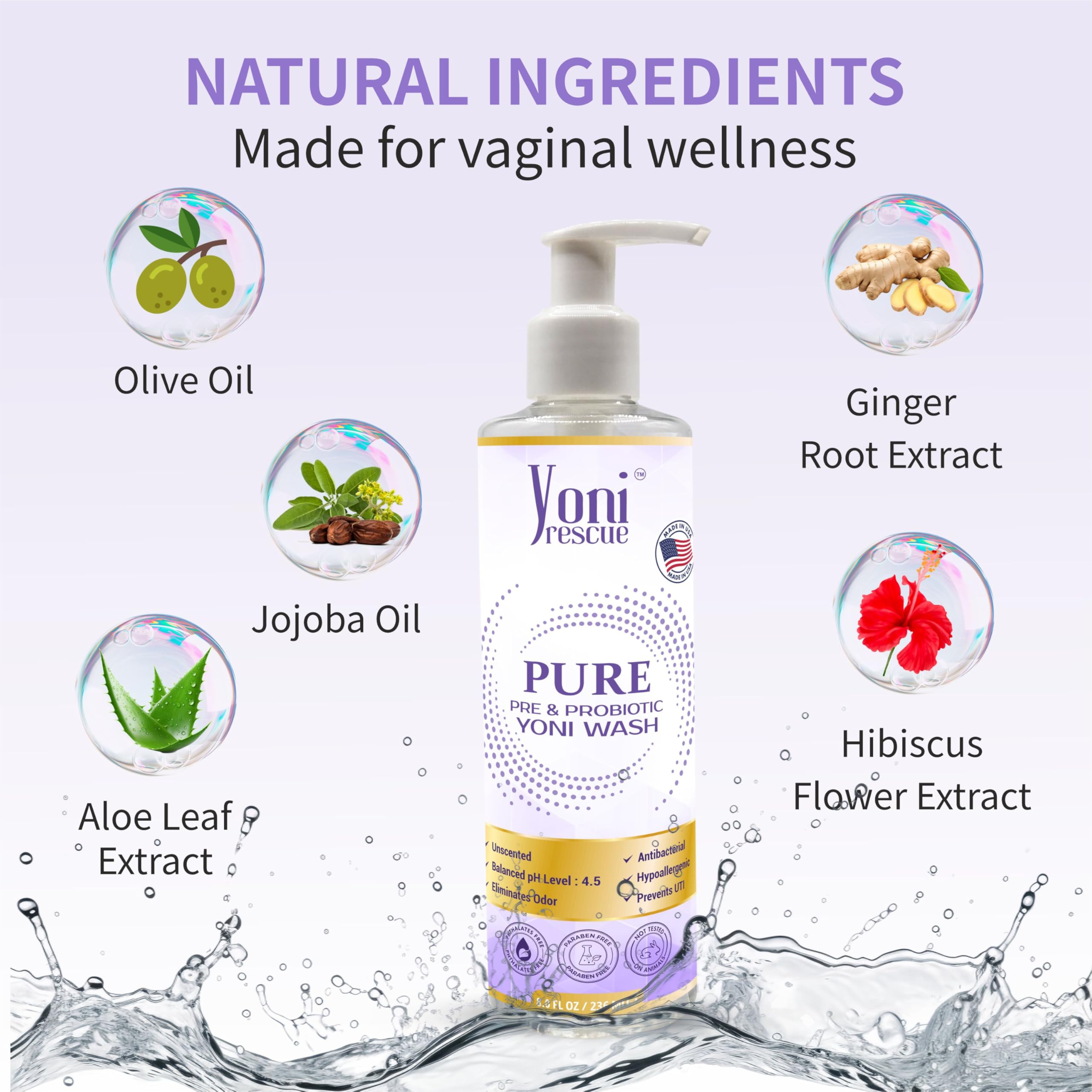 Yoni Rescue Pure Probiotic Yoni Wash - All Natural Ph Balance Feminine Wash for Women Essentials Wetness, Vaginal Wash Intimate