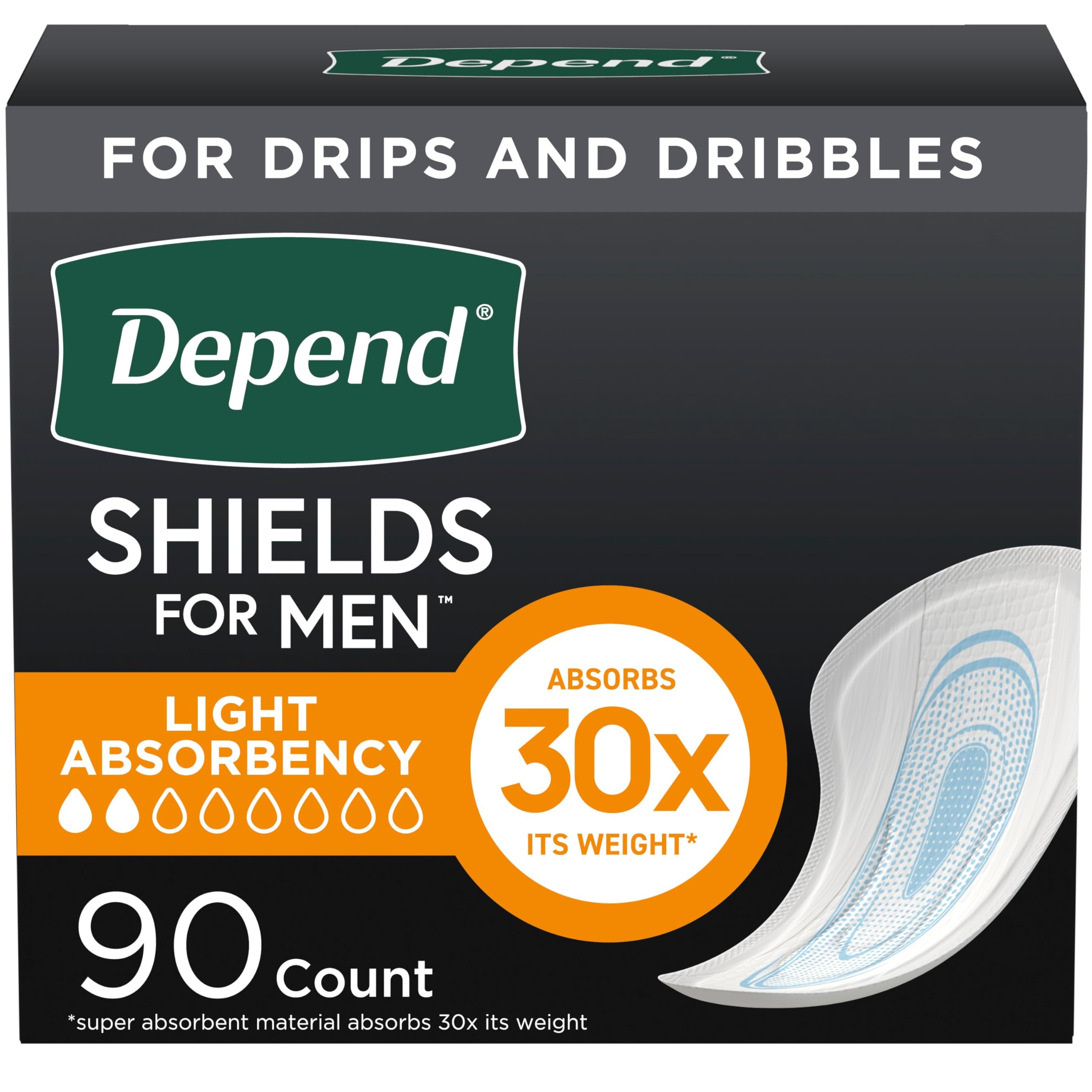 Depend Shields Incontinence Pads for Men, Light Absorbency, 90 Count (Packaging May Vary)