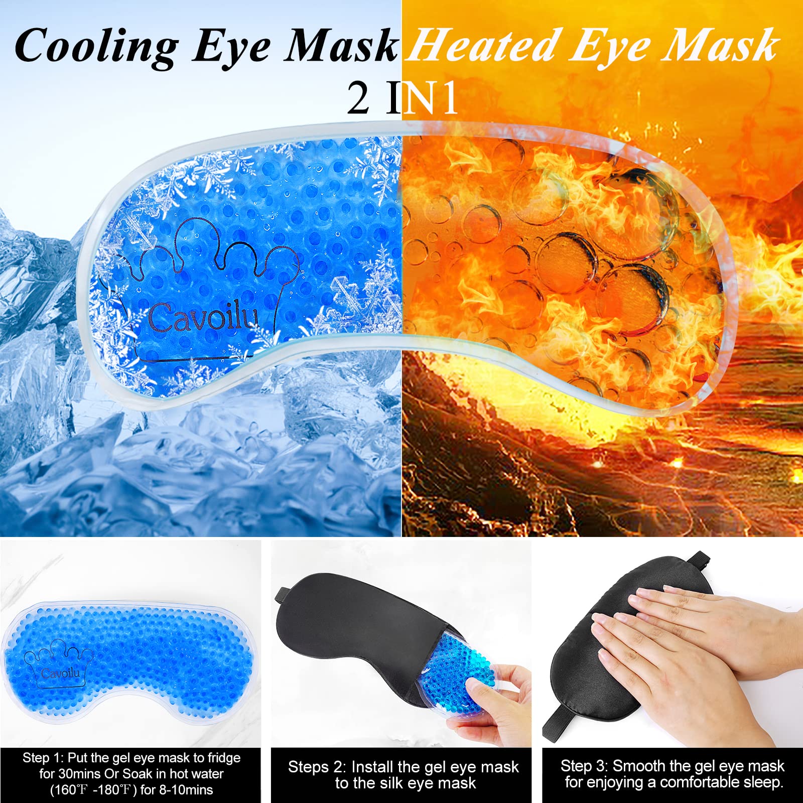 Cavoilu Eye Mask, Cooling Sleep Mask Gel Eye Mask for Sleeping, Black Silk Sleeping Mask for Travel, Gifts for Men Women, Stocki