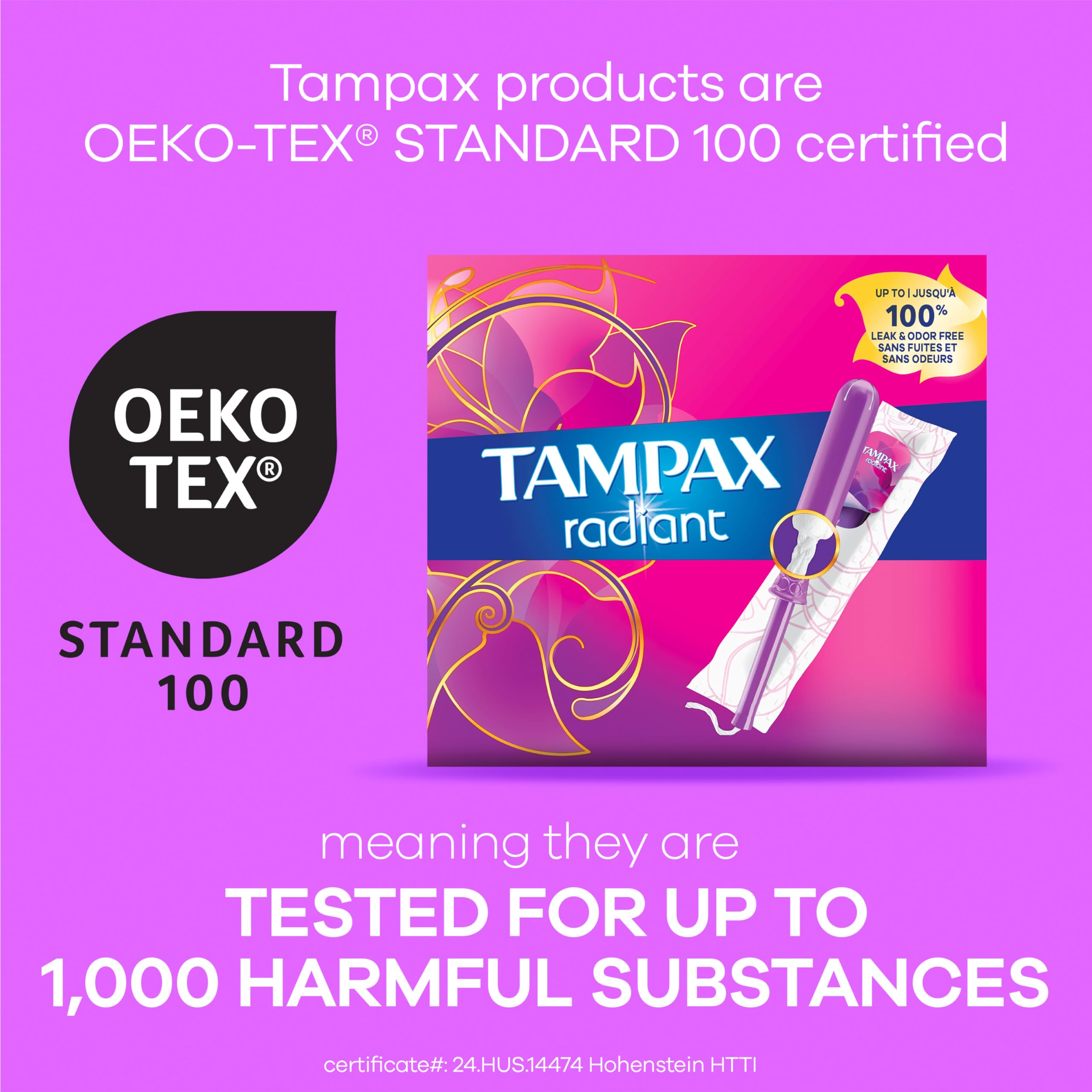 Tampax Radiant Tampons With Leakguard Braid, Super Absorbency, Unscented, 28 Count x 3 Pack (84 Count Total)