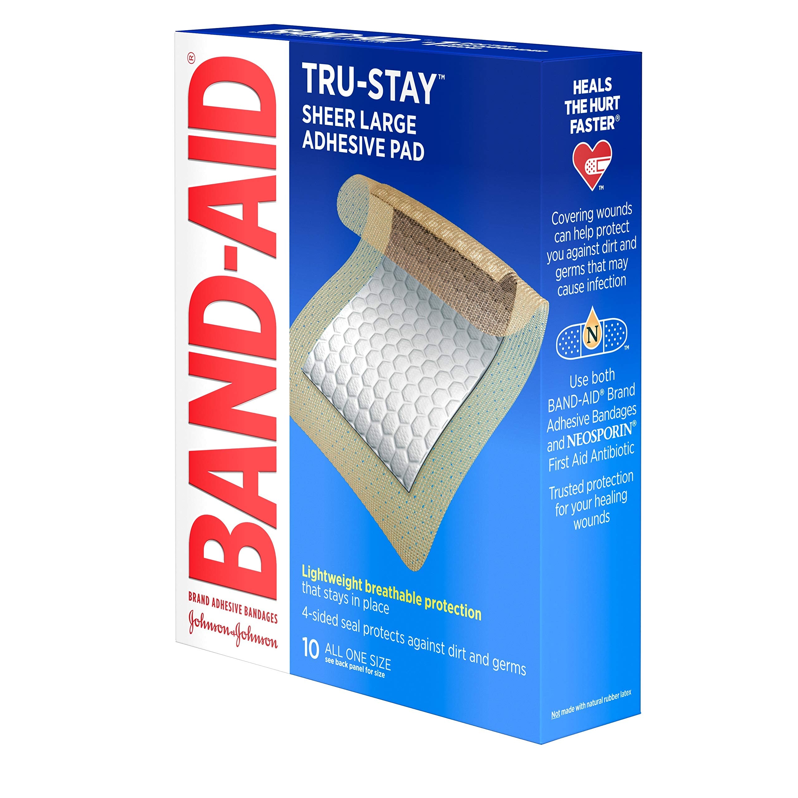 Band-Aid Brand Tru-Stay Adhesive Pads, Large Sterile Adhesive Bandages for First Aid Wound Care and Protection of Minor Cuts, Sc