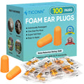 TICONN 100 Pairs Ear Plugs, 32dB Noise Reduction Earplugs for Sleeping Hearing Protection Travel Study Concentration Constructio