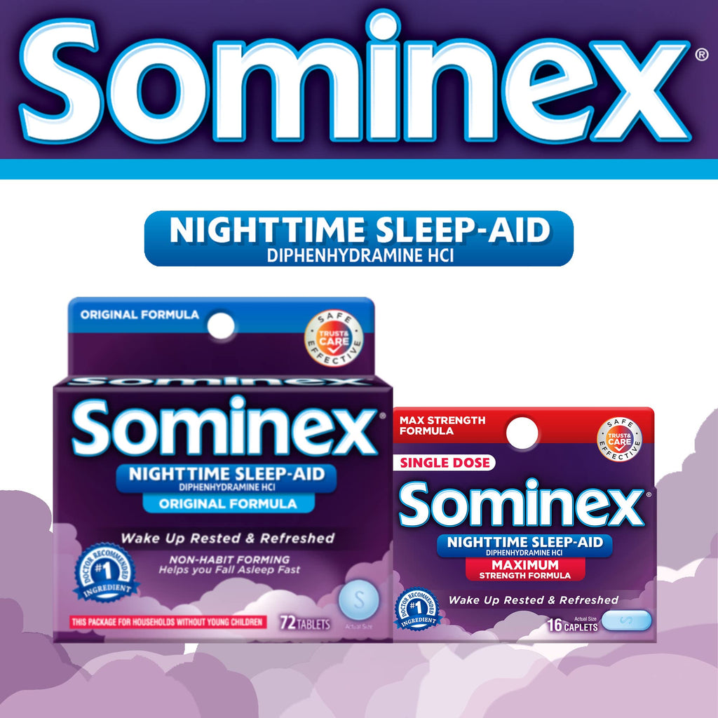 Sominex Nighttime Sleep-Aid, Safe and Effective, Non-Habit Forming, Original Formula Tablets, Blue, 32 Count