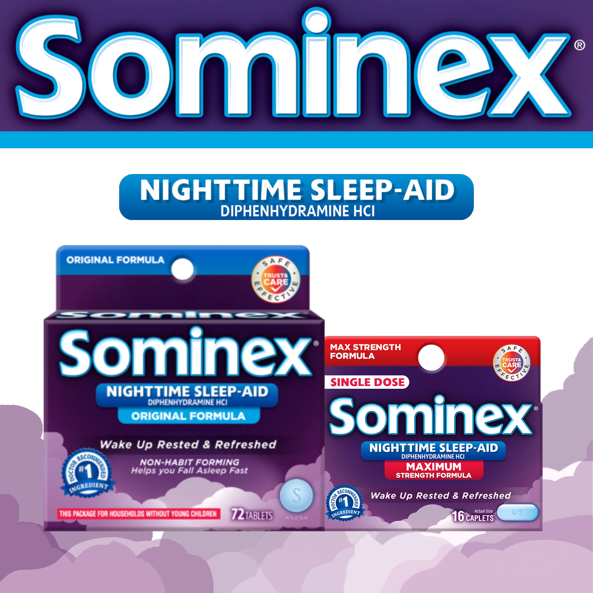 Sominex Nighttime Sleep-Aid, Safe and Effective, Non-Habit Forming, Original Formula Tablets, Blue, 32 Count