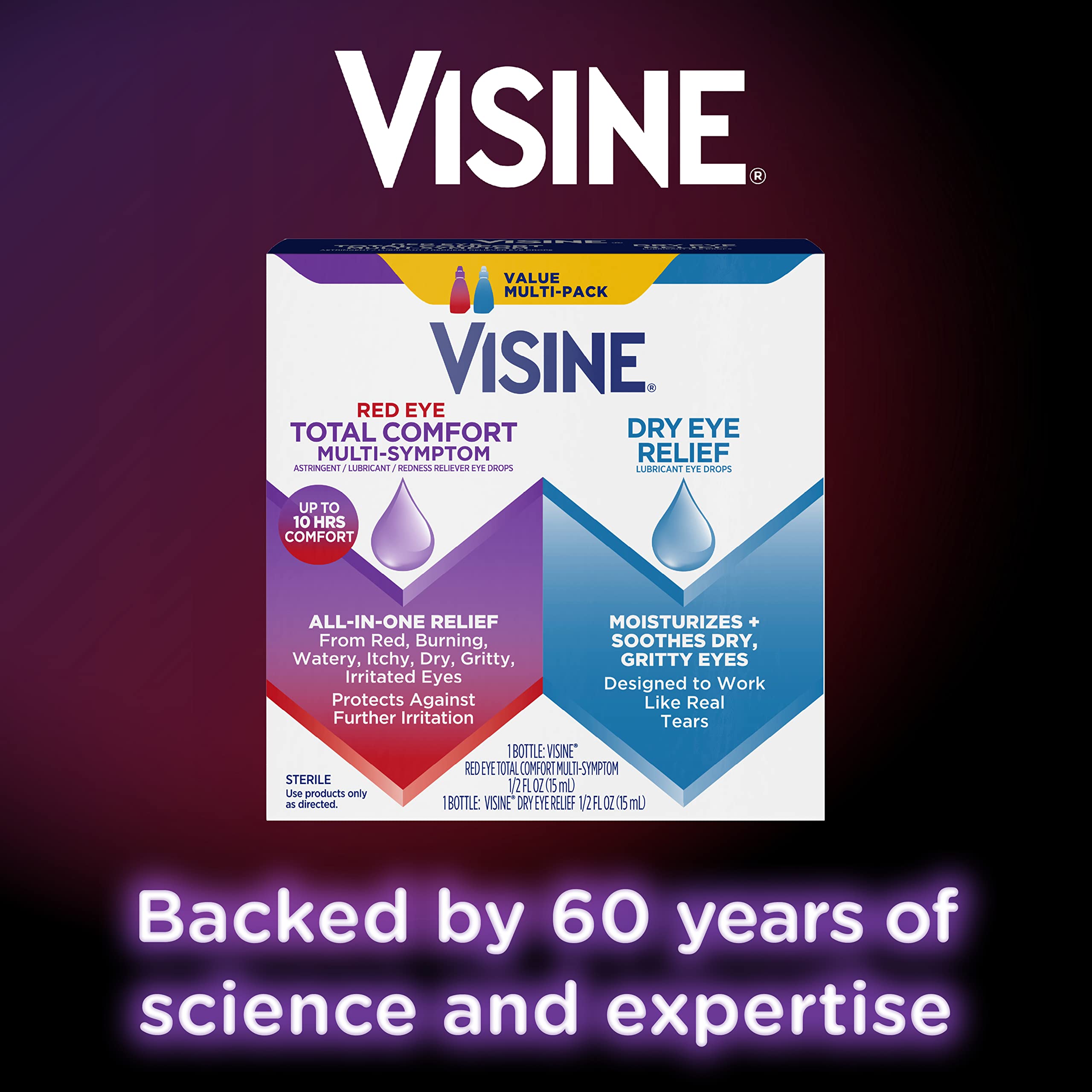 Visine Red Eye Total Comfort Multi-Symptom & Dry Eye Relief Lubricant Eye Drops, 2 Items