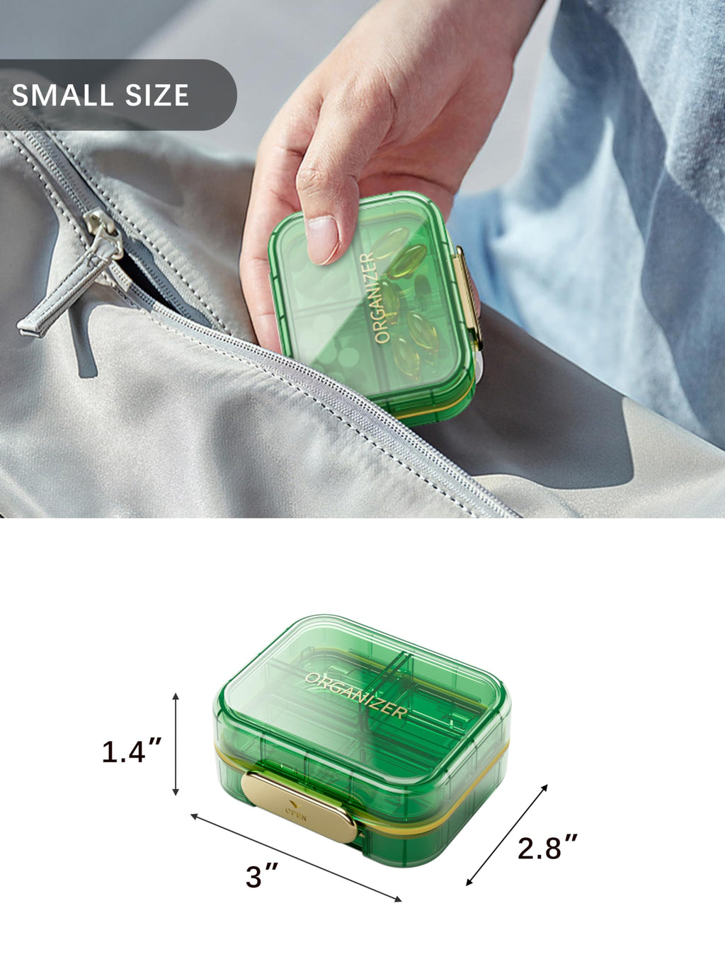 Small Travel Pill Organizer, 7 Compartments Pill Box, 1 Pack Daily Portable Pill Case to Hold Vitamins, Small Pill Container for