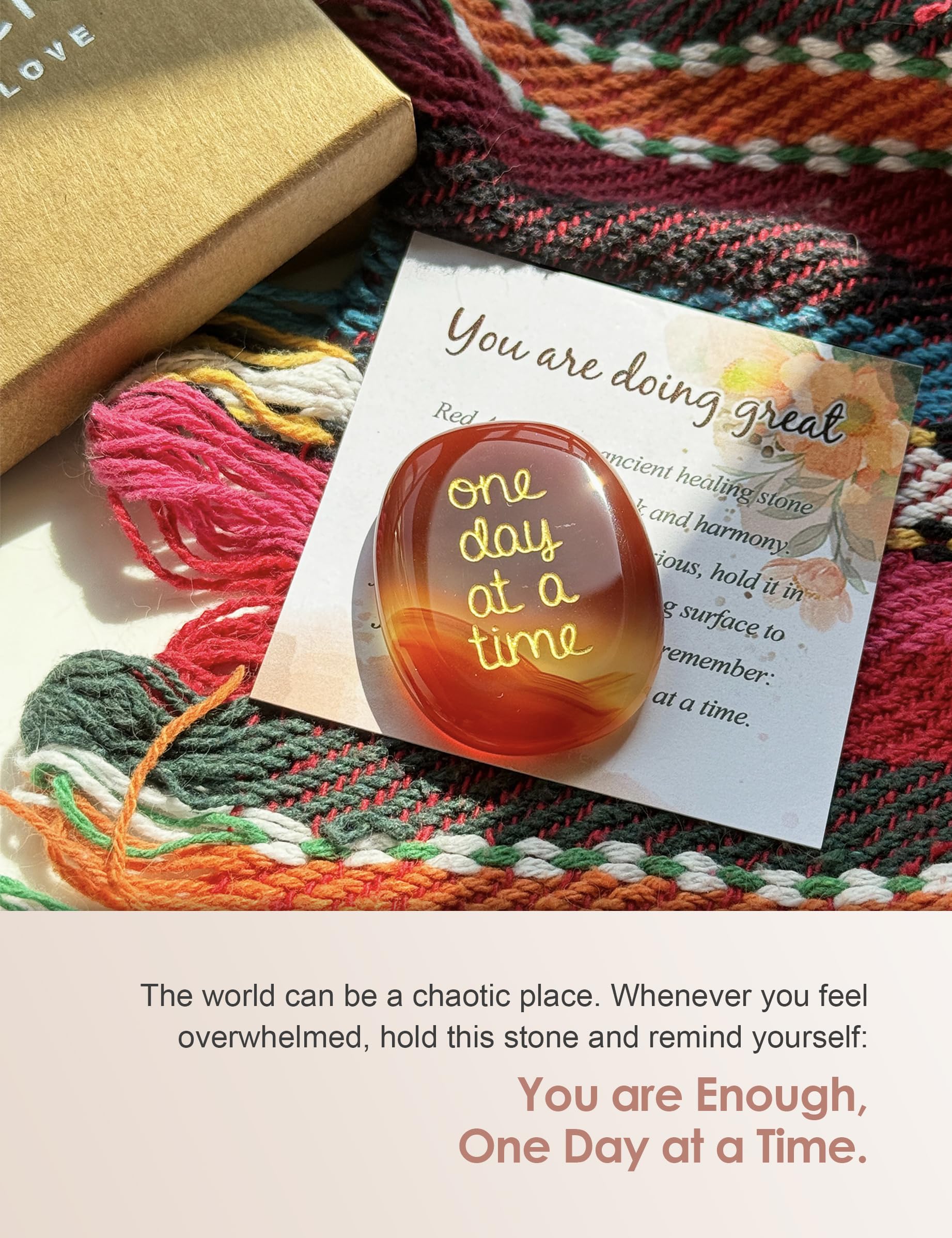 SOLICIEL One Day at A Time Agate Healing Crystal, Thinking of You Gifts for Him for Her Anxiety Relief Items You Got This Sobrie