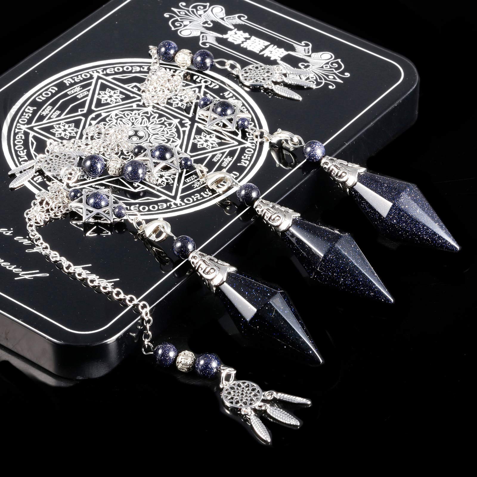 SUNYIK Faceted Healing Crystal Point Pendulum for Divination Pointed Quartz Stone Pendant with Merkaba Star and Dream Catcher, B