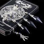 SUNYIK Faceted Healing Crystal Point Pendulum for Divination Pointed Quartz Stone Pendant with Merkaba Star and Dream Catcher, B