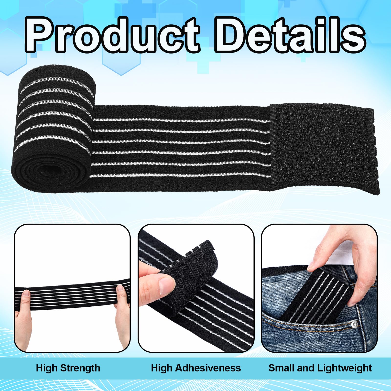 Geiserailie Ice Pack Strap Stretchable, 4 Size Elastic Reusable Ice Belt Extender, Adjustable Hook and Loop Extension Straps Add