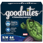 Goodnites Boys Nighttime Bedwetting Underwear, Size S/M (43-68 lbs), 44 Ct (2 Packs of 22), Packaging May Vary