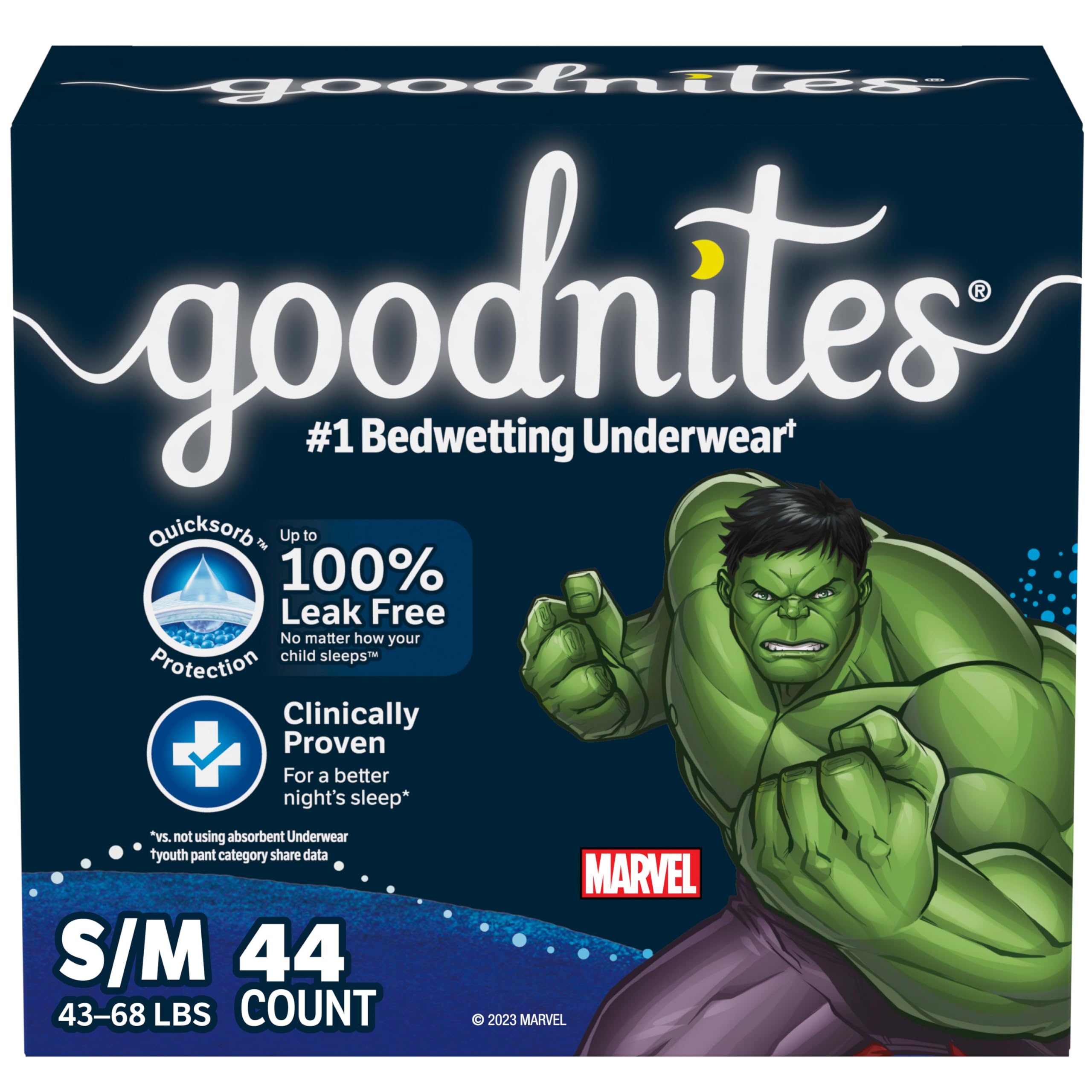 Goodnites Boys Nighttime Bedwetting Underwear, Size S/M (43-68 lbs), 44 Ct (2 Packs of 22), Packaging May Vary