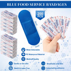 Geiserailie 200 Pcs Blue Fabric Bandages Food Service Metal Detectable 3 x 1 Waterproof Adhesive Bandages Bulk Sterile Processin