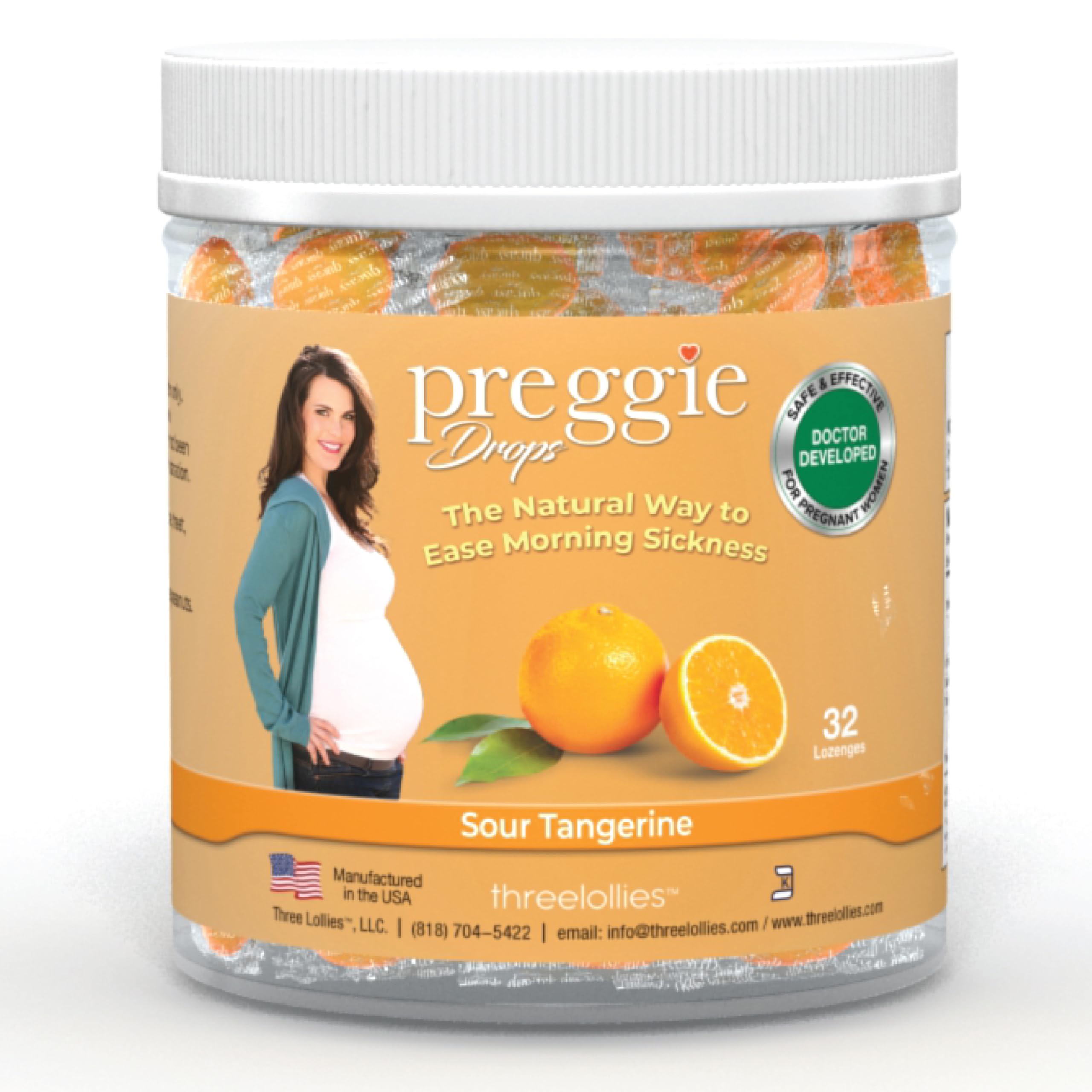 Preggie Pop Drops Pregnancy Nausea Relief Morning Sickness Candy with Essential Oils for Pregnant Women - Natural Sour Tangerine