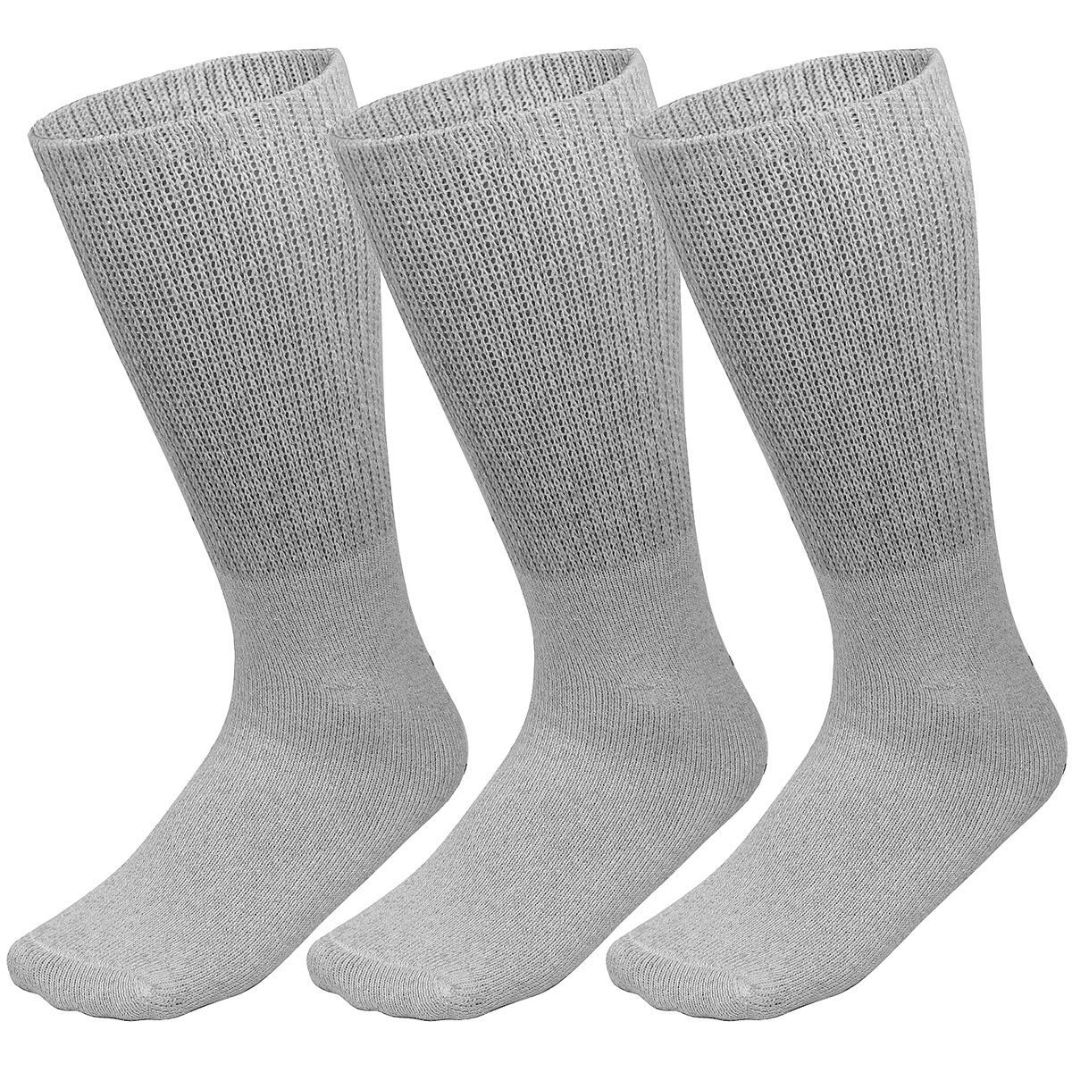 Falari Physicians Approved Diabetic Socks Crew Unisex 3, 6 or 12-Pack (13-15, 3 Pairs Grey)