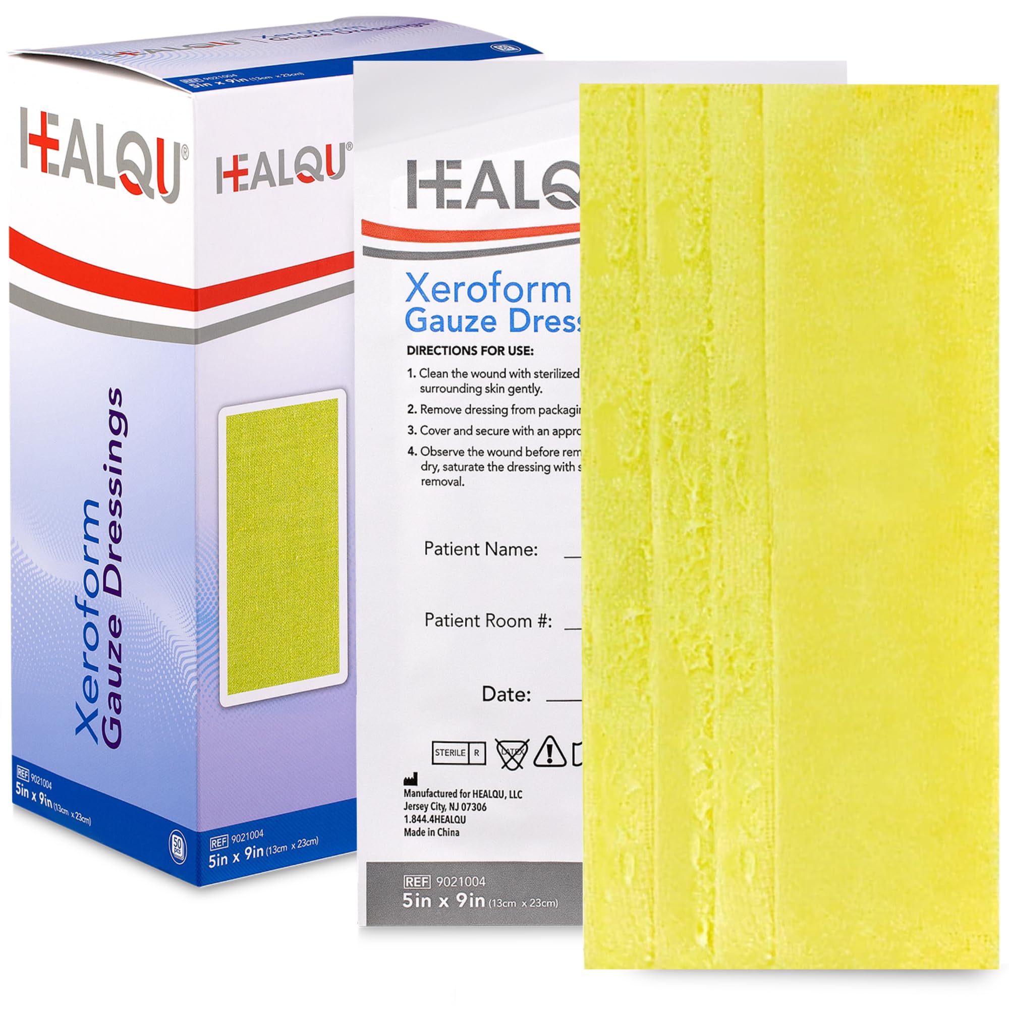 HEALQU Xeroform Petrolatum Dressing 5x9 - Box of 25 Sterile Vaseline Gauze Occlusive Strip 3% Bismuth Tribromophenate & Petrolat