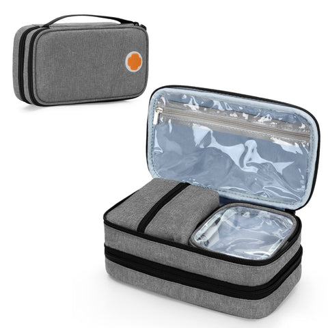 CURMIO Insulated Insulin Cooler Travel Case, Double Layer Diabetic Supplies Storage Bag with Detachable Pouches for Diabetic Med