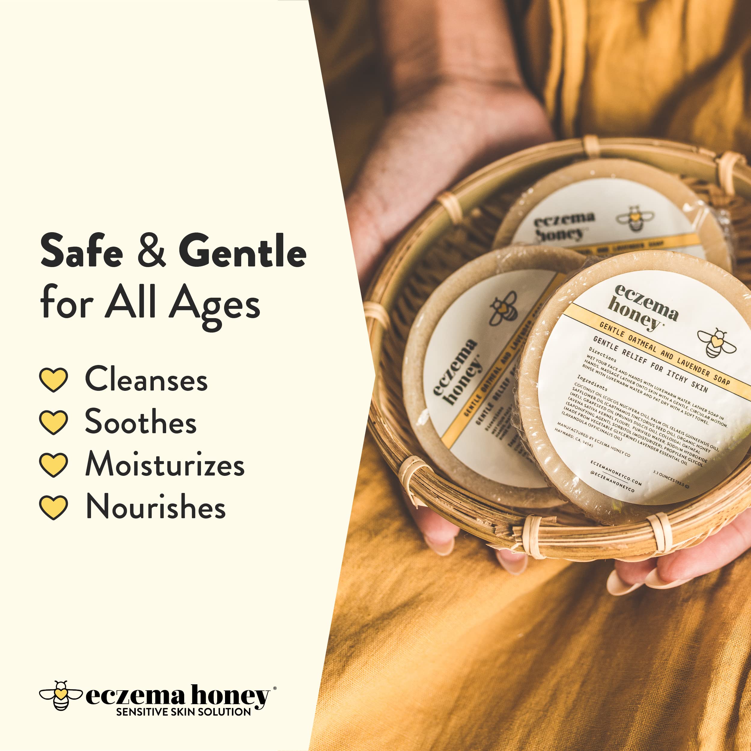 ECZEMA HONEY Gentle Oatmeal and Lavender Soap - Natural Eczema Body Wash - Daily Gentle Soap for Dry, Itchy, Sensitive, & Irrita