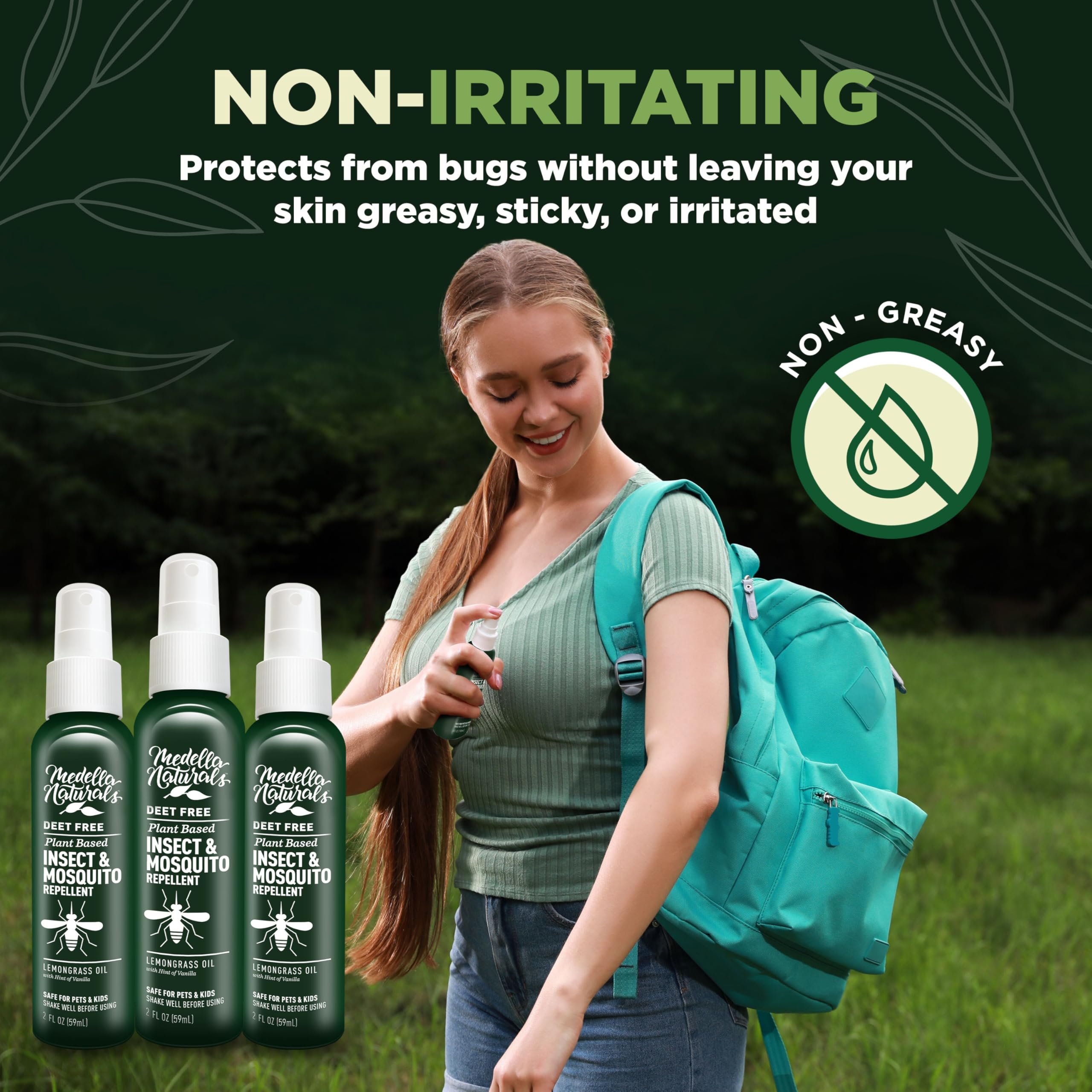 Deet-Free Insect & Mosquito Repellent Pack of 3 (2oz) - Nice Smelling Insect Repellent with Lemongrass Oil Safe for Pets and Kid