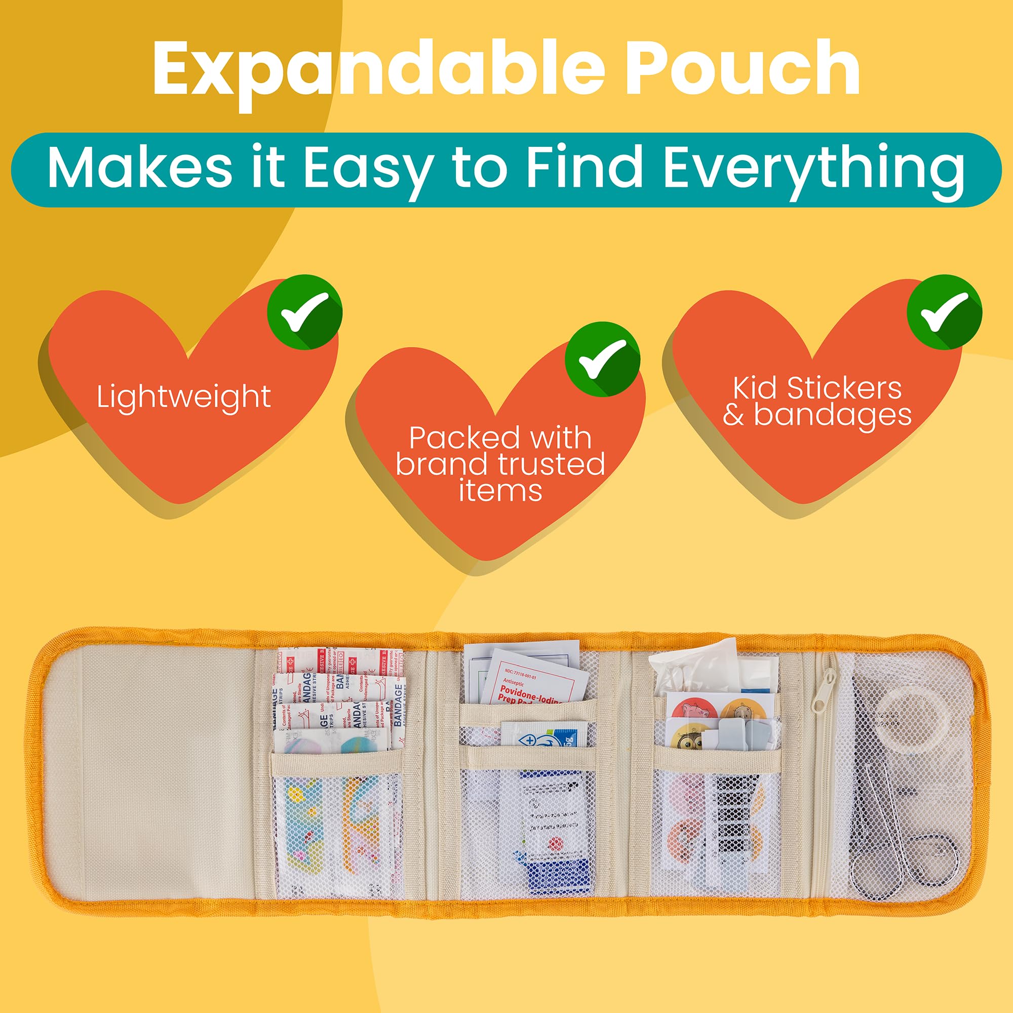 PreparaKit Travel First Aid Kit for Kids - Mini First Aid Kit for Car, Purse, Backpack, or Diaper Bag - 75 Piece Travel Medicine