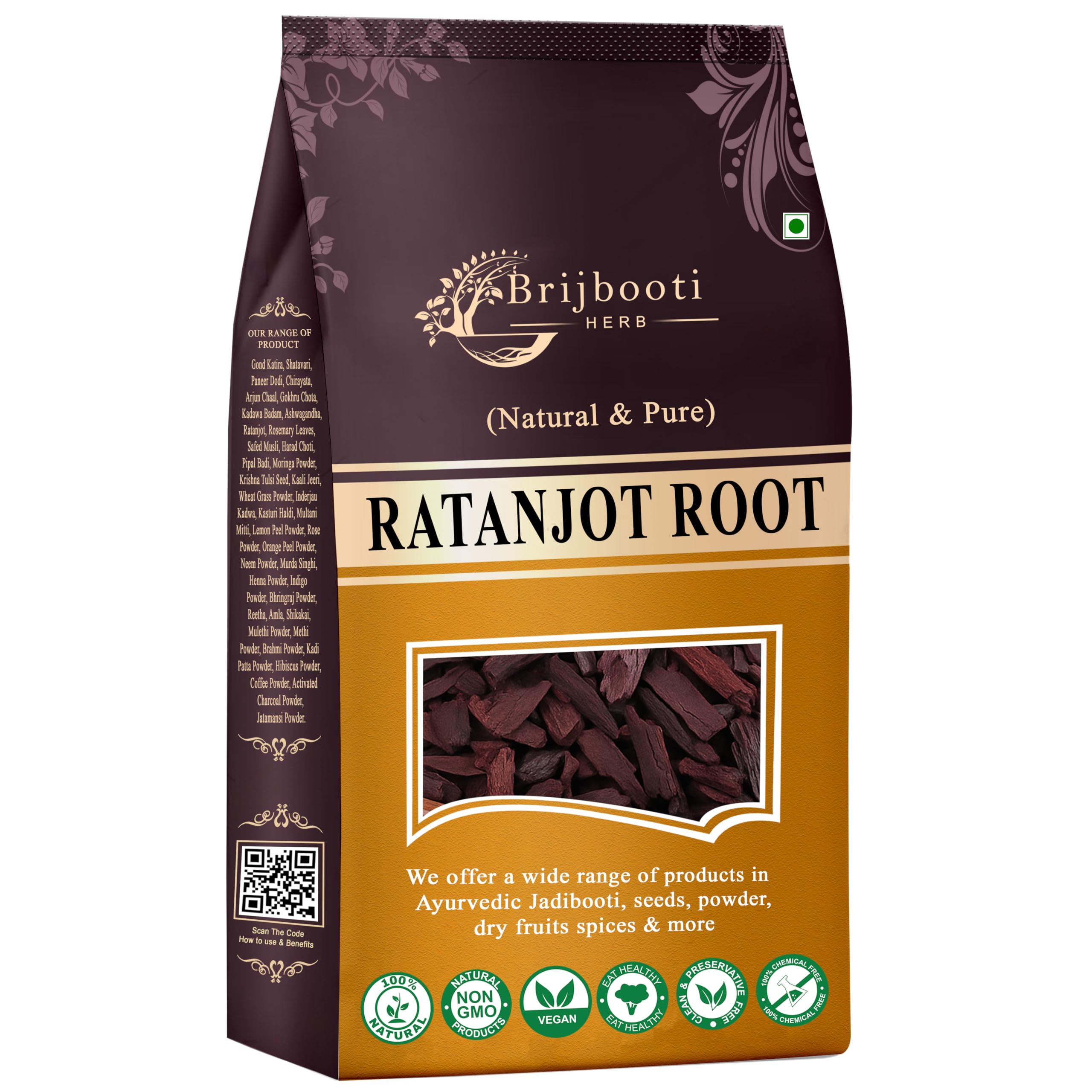 Brijbooti Ratanjot Root 100 Gr  Raw Alkanet Root  Alkanna Tinctoria For Cooking, Hair Fall, Hair Growth, Skin Burns