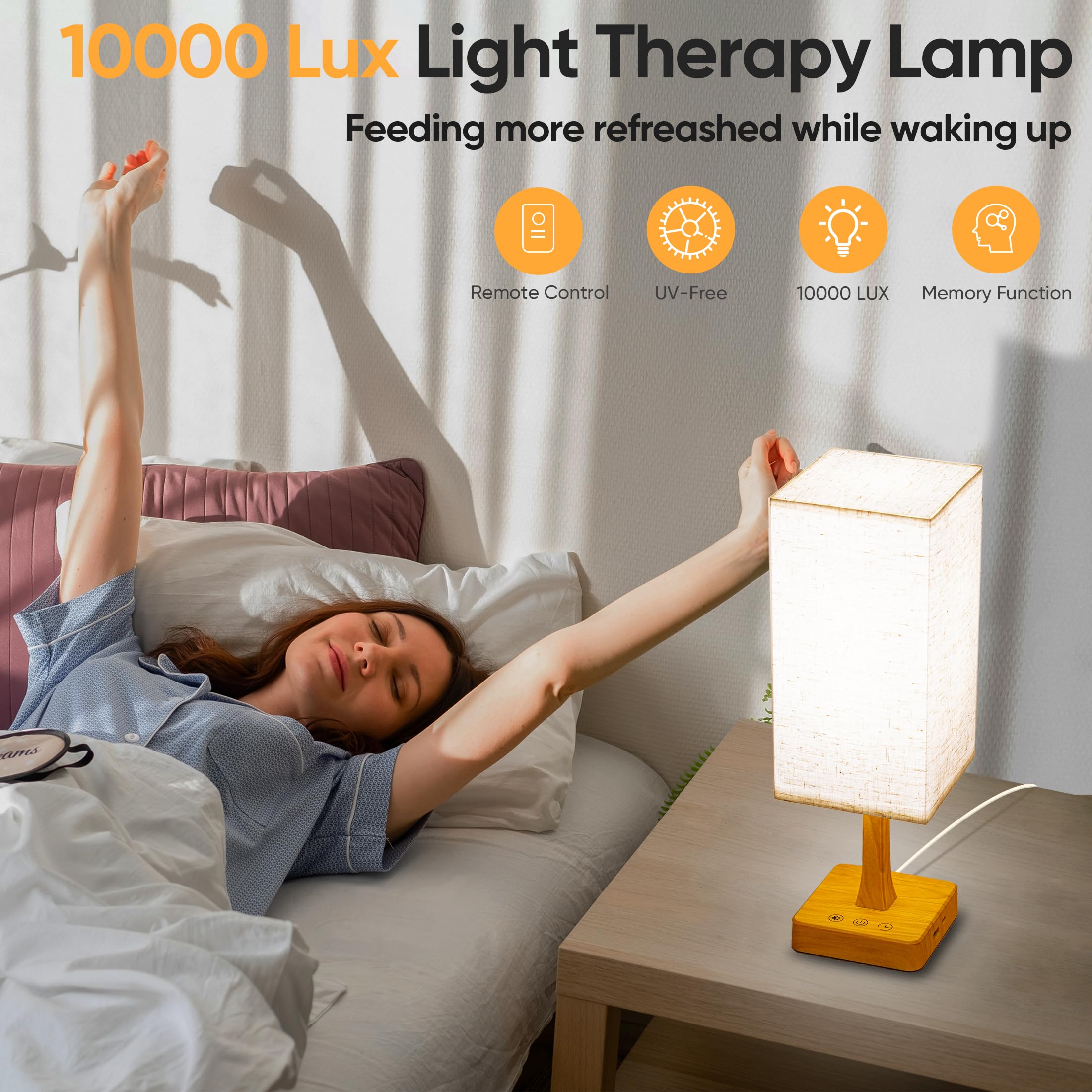 Light Therapy Lamp 10000 Lux Therapy Light with Remote, Upgrade Size, 3 Color Temperatures, 5 Brightness Level Full Spectrum Sun