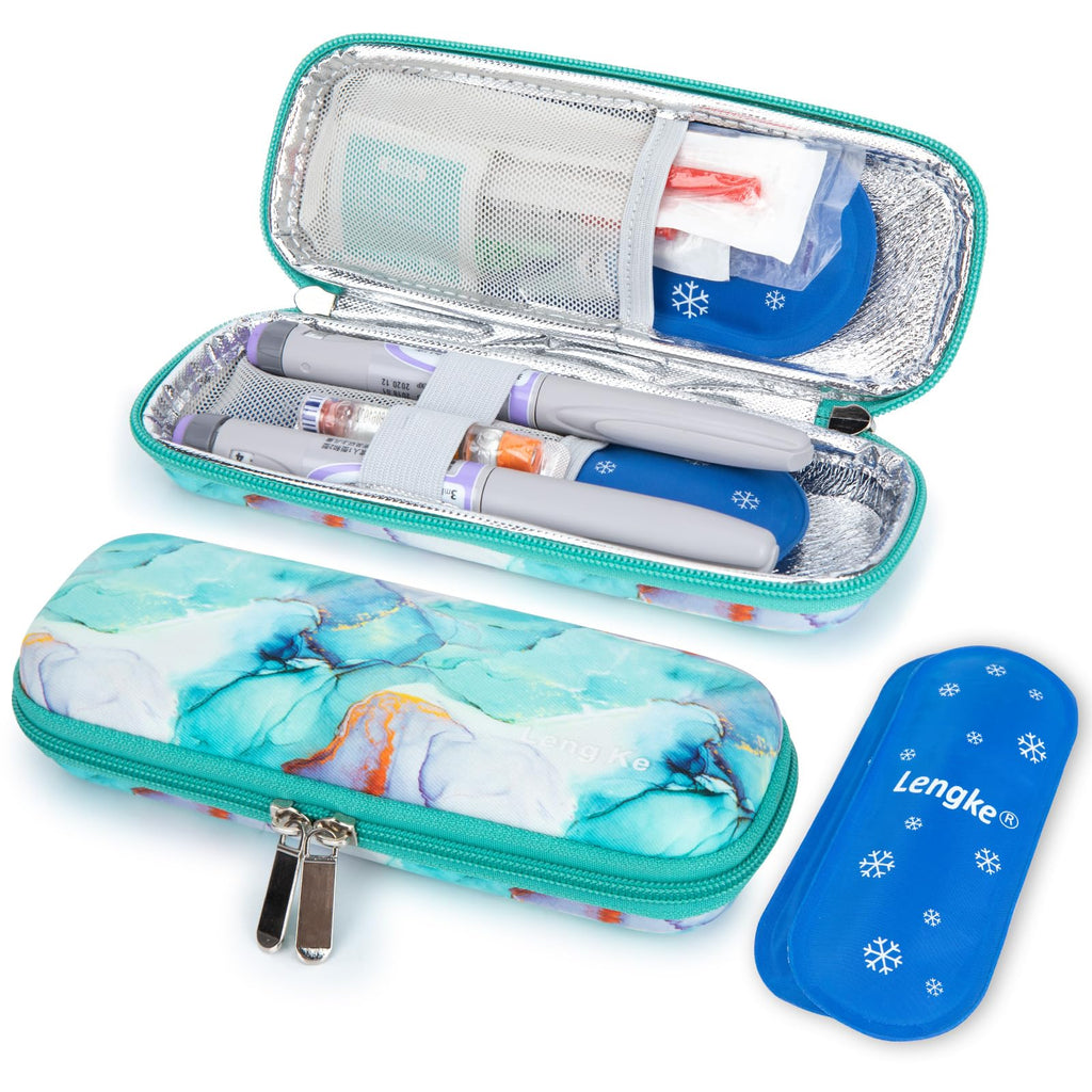 LengKe Insulin Cooler Travel Case - Upgraded EVA Madication Cooler for Travel with 2 TSA Approved Ice Packs, Light Diabetic Trav