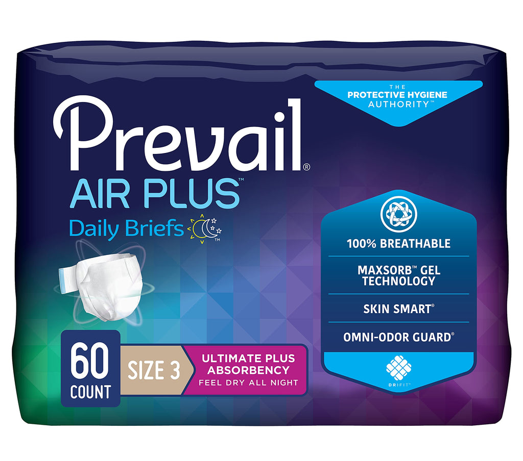 Prevail Breezers 360 Incontinence Briefs, Ultimate Absorbency, Size 3, 15 Count (Pack of 4)
