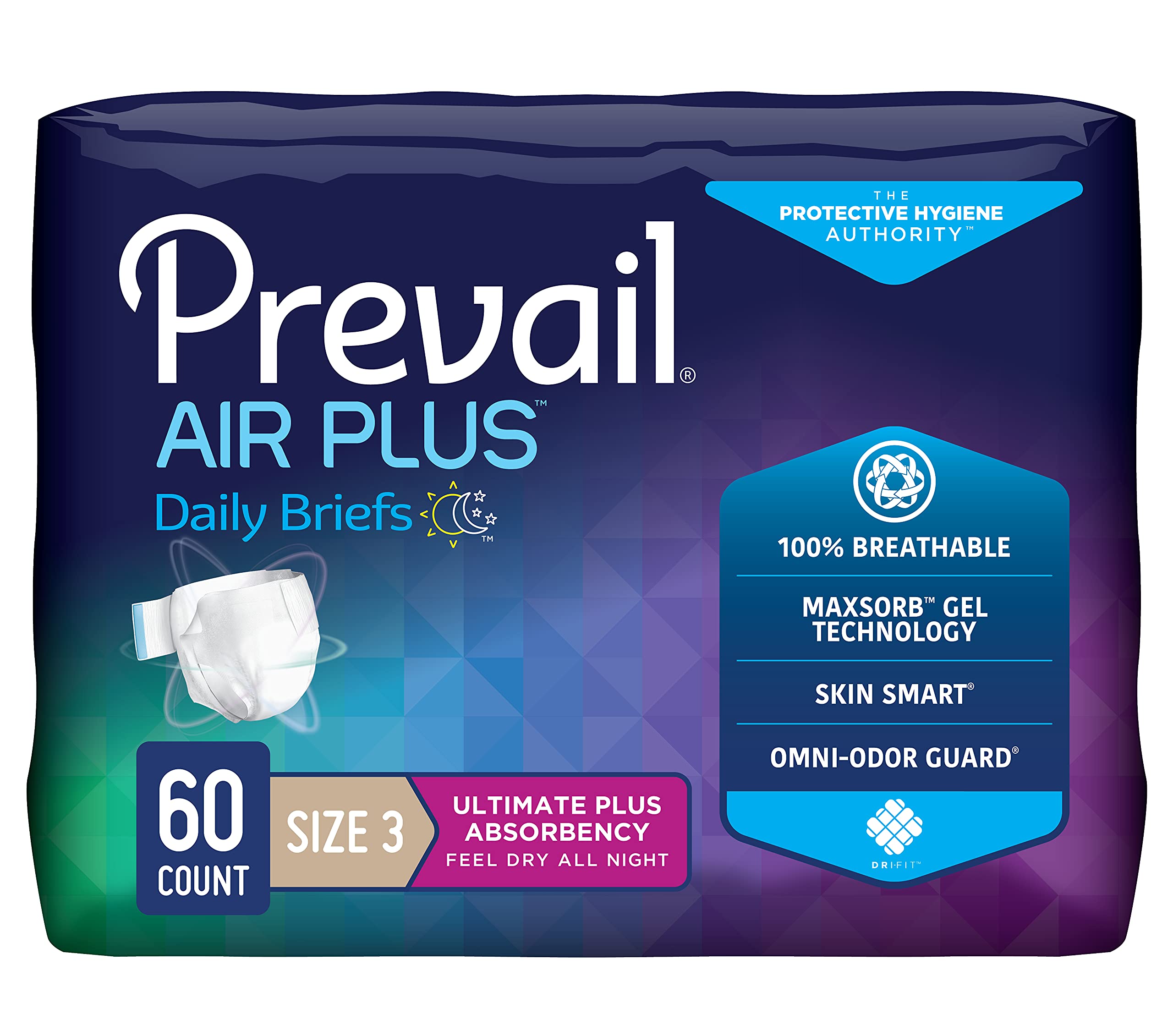Prevail Breezers 360 Incontinence Briefs, Ultimate Absorbency, Size 3, 15 Count (Pack of 4)