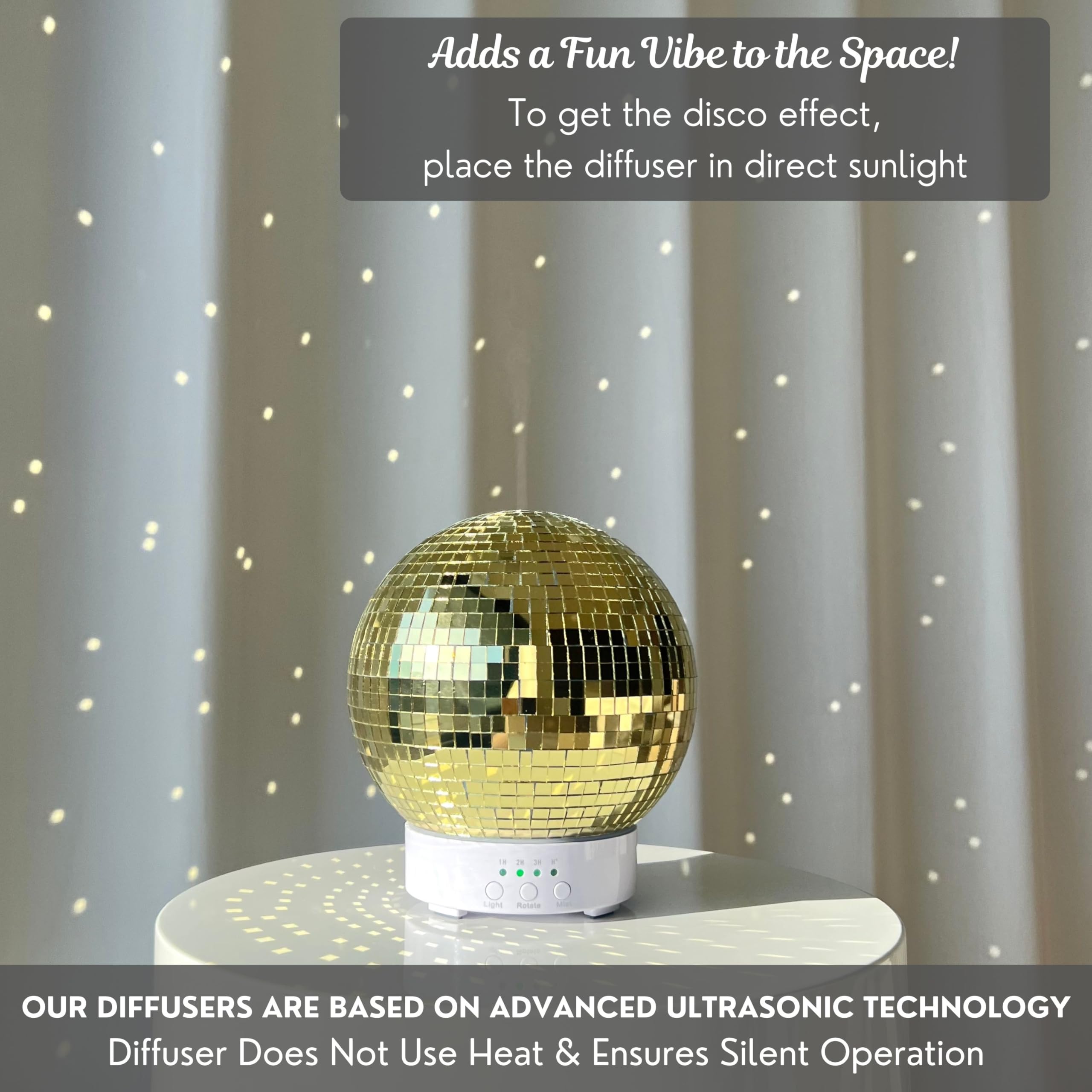 Disco Ball Diffuser Rotating - 300 ML Mirror Ball Oil Diffuser, Essential Oils Diffusers for Home, Novelty Mirrorball Ultrasonic