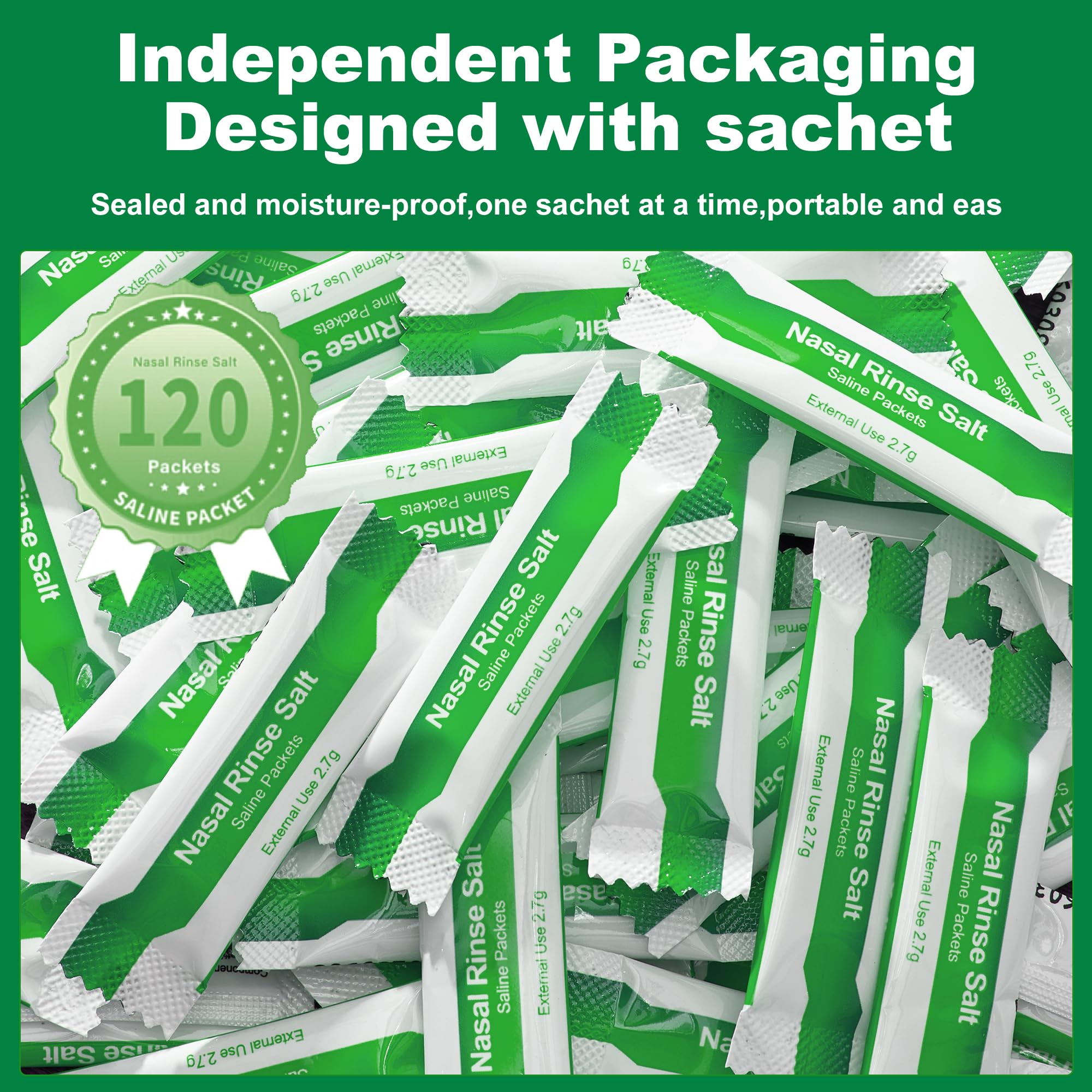 Waterpulse 120 Saline Packets,Premixed Neti Pot Salt Packets Individually Wrapped,Nasal Rinse Packets Sinus Rinsing Packets for