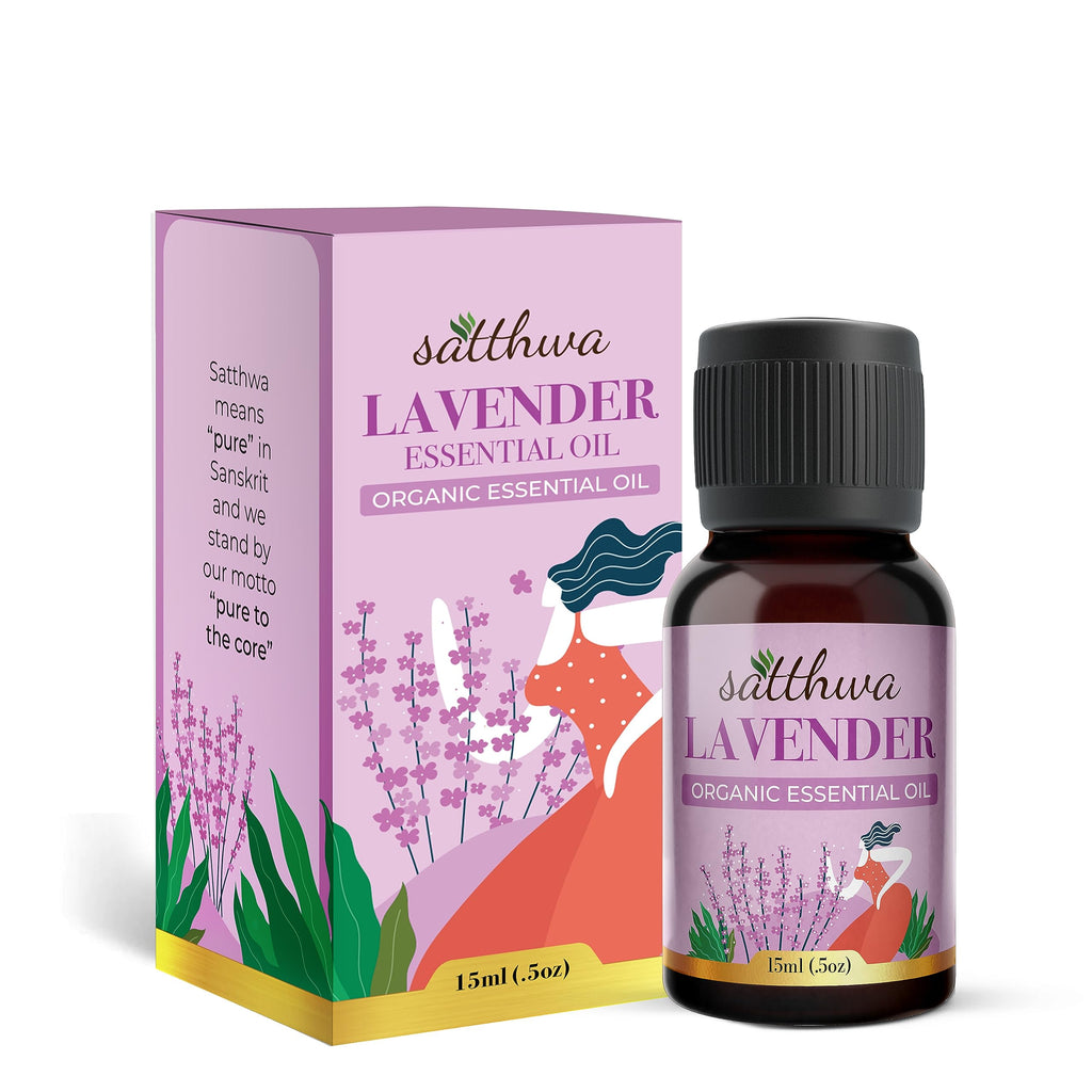 Satthwa Organic Lavender Essential Oil - Therapeutic Grade - 15ml - Calming Floral Scent, Promotes Relaxation, Soothes Skin Irri