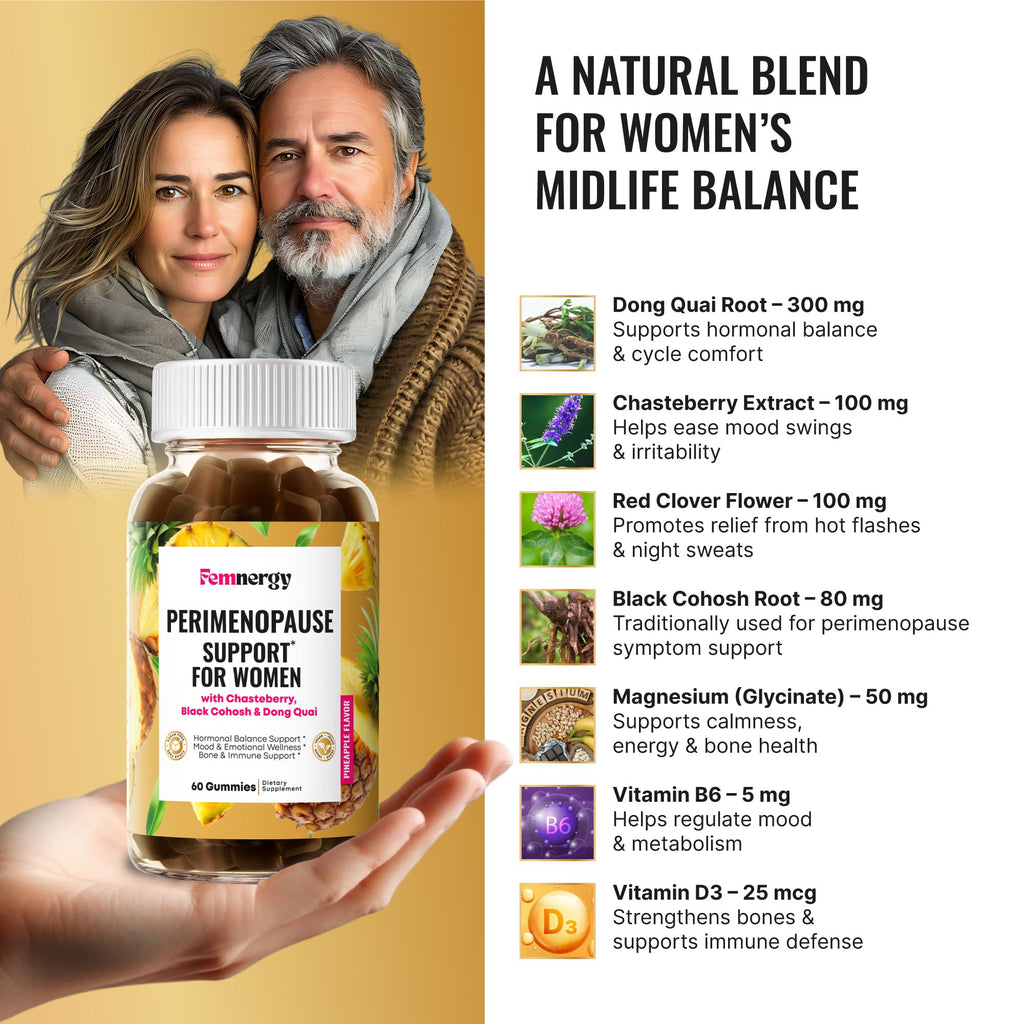 Femnergy Perimenopause Support Gummies for Women - Menopause Relief Estrogen & Hormone Balance Supplement with Black Cohosh Chas