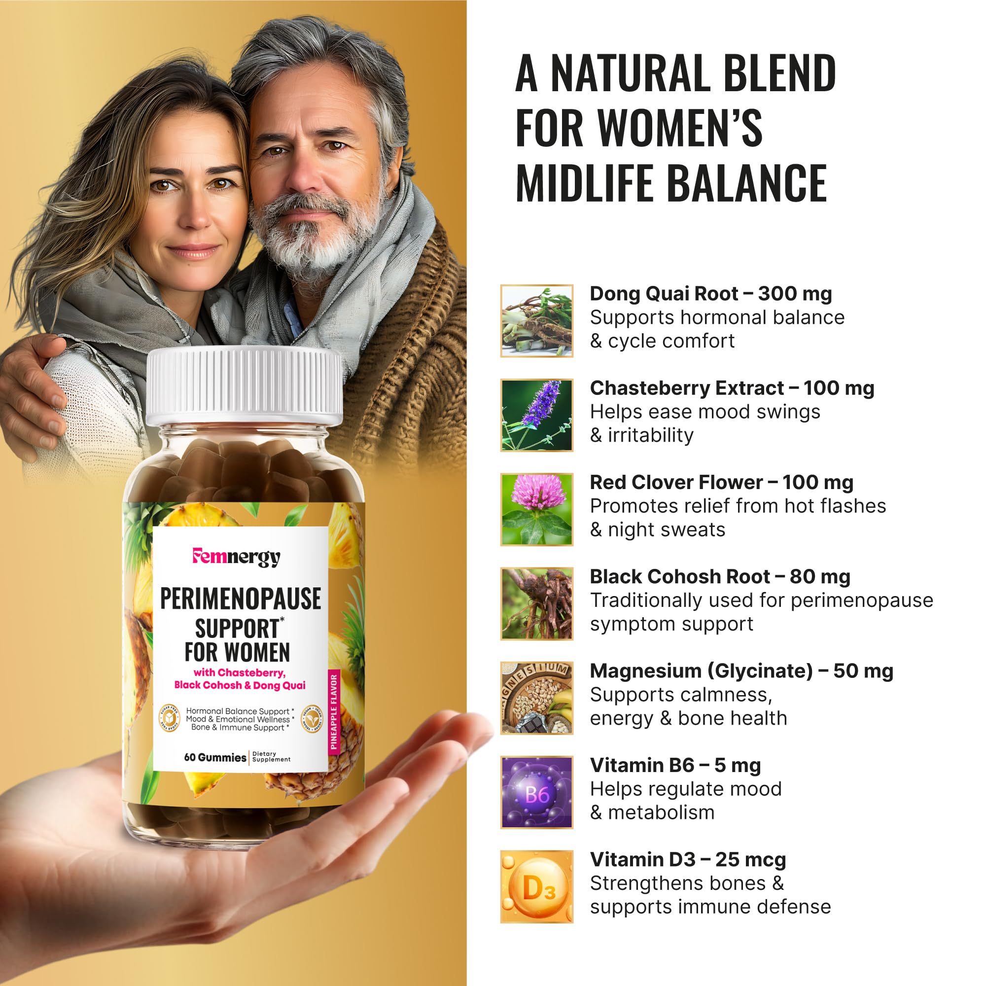 Femnergy Perimenopause Support Gummies for Women - Menopause Relief Estrogen & Hormone Balance Supplement with Black Cohosh Chas