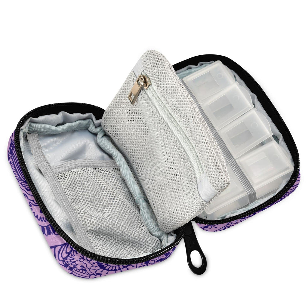 Custom Pill Box 7 Day Pill Case Bag Purple Floral Paisley Personalized Name Travel Pill Organizer Bag with Zipper Portable Weekl