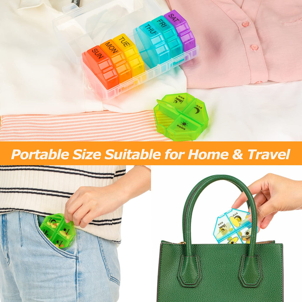 Weekly Pill Organizer 4 Times a Day, Large Pill Box 7 Day Daily Pill Case with 28 Extra Large Compartments Portable Travel Pill