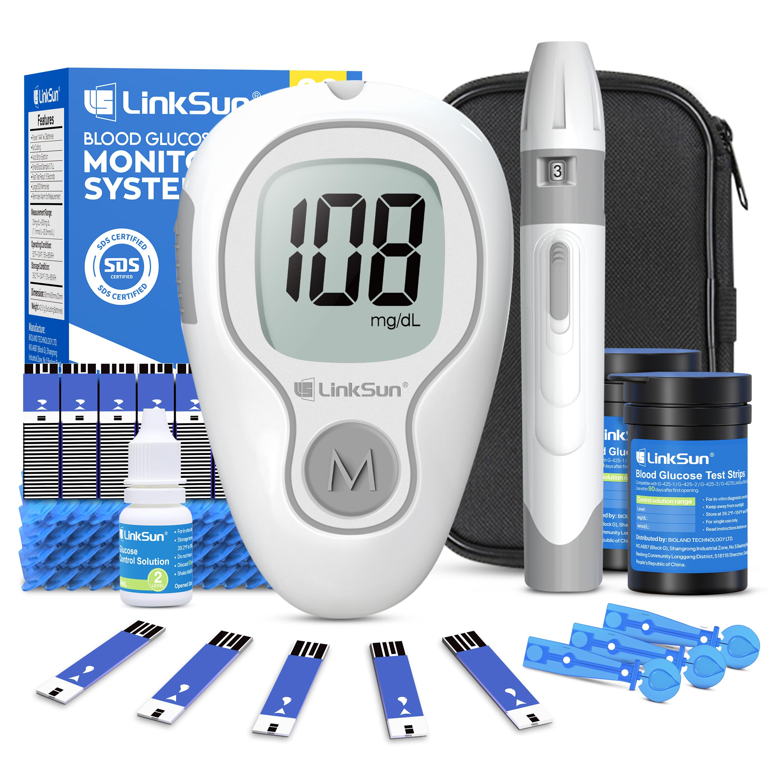 G-425-3 Blood Glucose Monitor Kit, 100 Test Strips, 100 Lancets, 1 Blood Sugar Monitor, 1 Lancing Device, Diabetes Testing Kit N