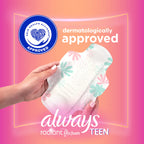 Always Radiant Teen Feminine Pads for Women, Size 1 Regular Absorbency, with Flexfoam, with Wings, Unscented, 14 Count