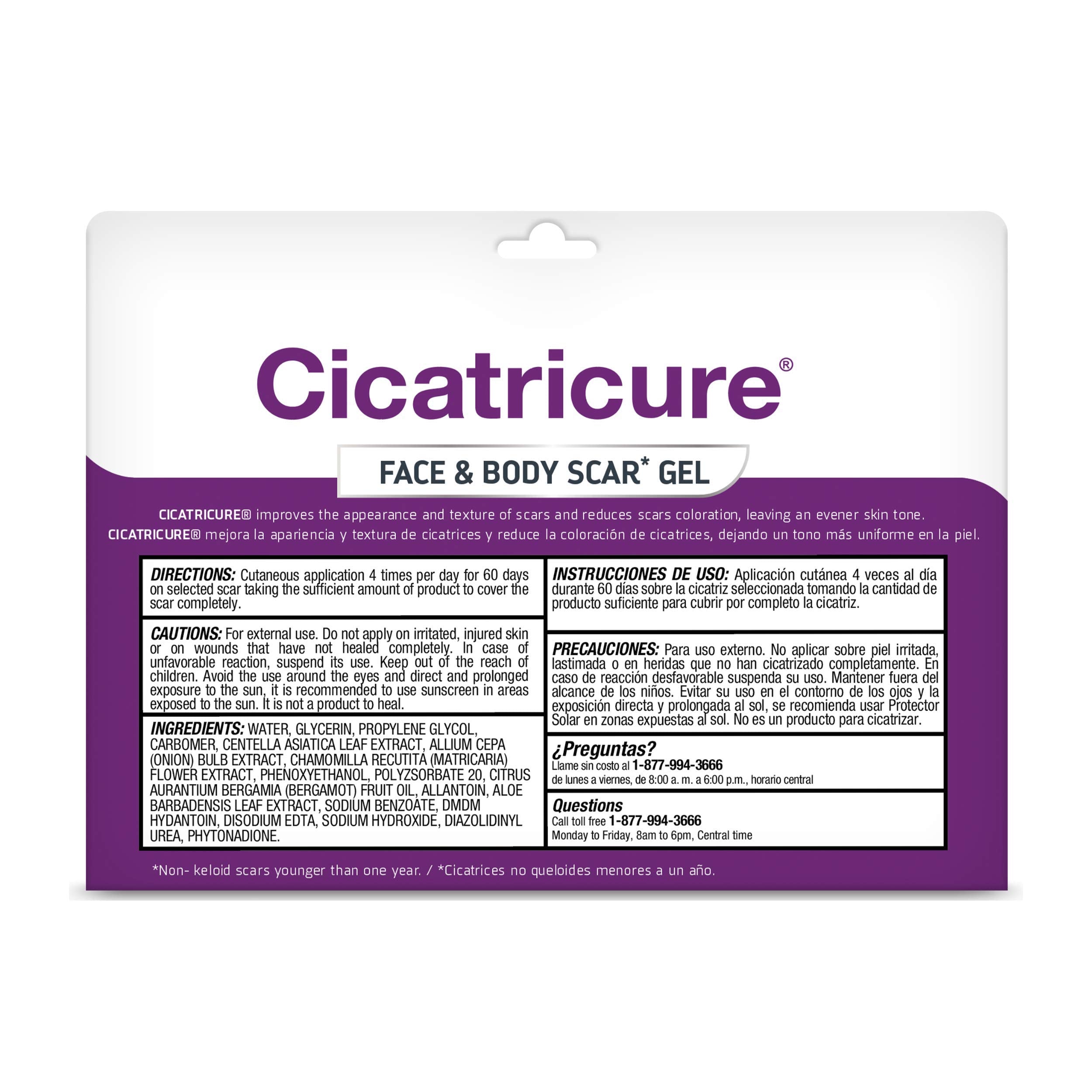Cicatricure Scar Gel Cream Reduces Visible Scarring From Surgery, Burns, Acne, Injury 1.0 oz ( 2pk.)