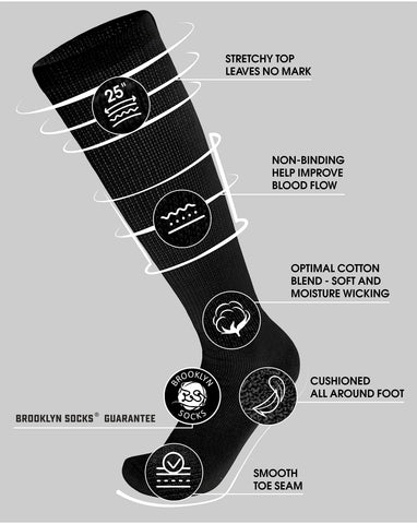 6 Pairs of Diabetic Over The Calf - Knee High Cotton Socks (Black - 6 Pairs, Fit Men's Shoe Size 10-12)