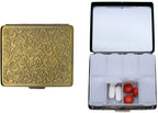 Set of 2 Metal-Plated Weekly (7-Day) Pill Box Case & Portable Medicine Organizer (Antique Brass Victorian)