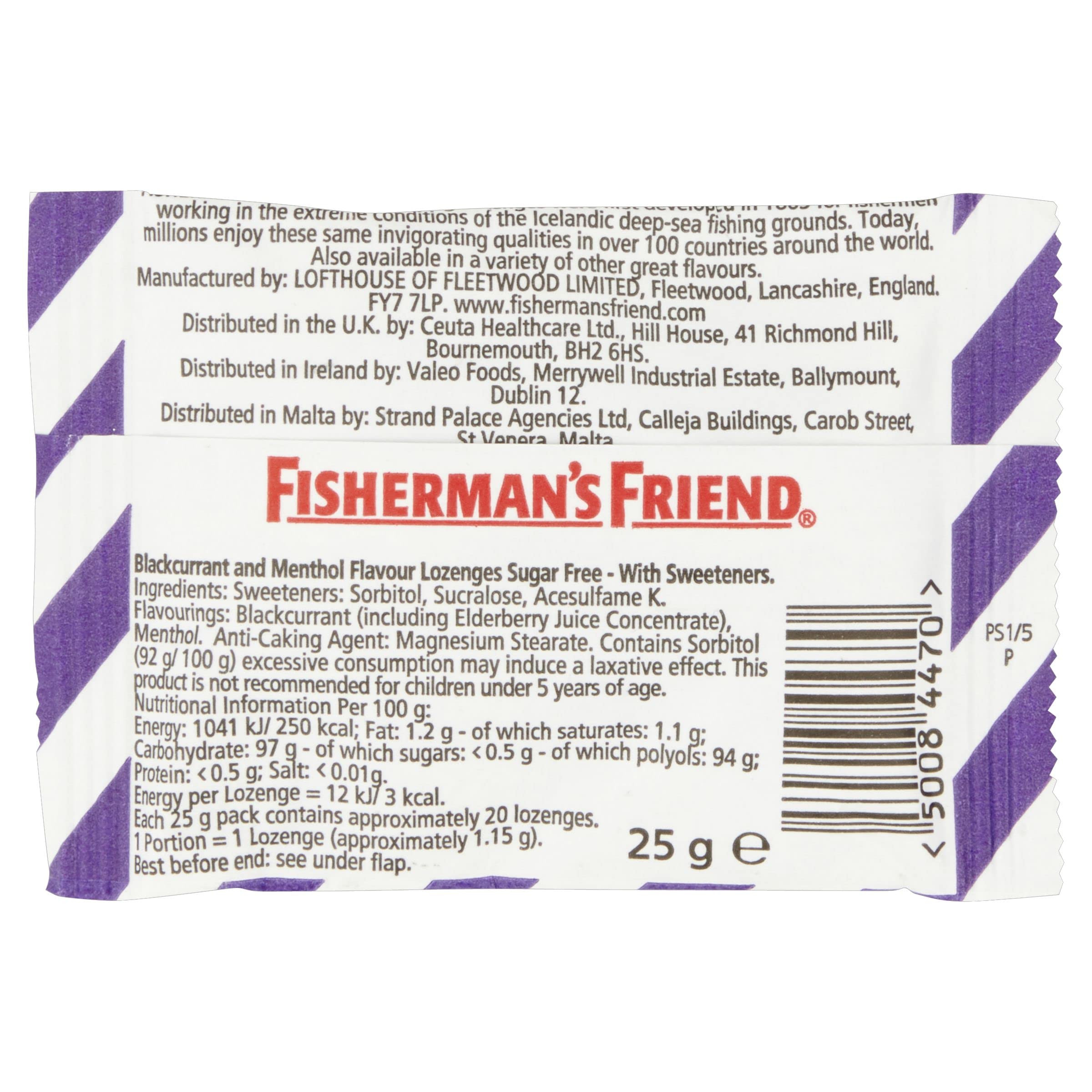 Fishermans Friend Blackcurrant Menthol Lozenges 25g, (Pack of 5)