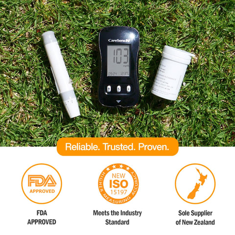 CareSens N Blood Glucose Monitor Kit with 100 Blood Sugar Test Strips, 100 Lancets, 1 Blood Glucose Meter, 1 Lancing Device, 1 C