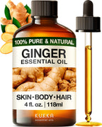 Kukka Ginger Essential Oil for Hair Skin & Massage - 4 Fl Oz - 100% Pure Natural for Soap Making Scent DIY, Spicy, Warming Scent