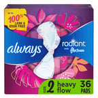 Always Radiant Feminine Pads for Women, Size 2 Heavy, with Wings, Scented, 36 CT
