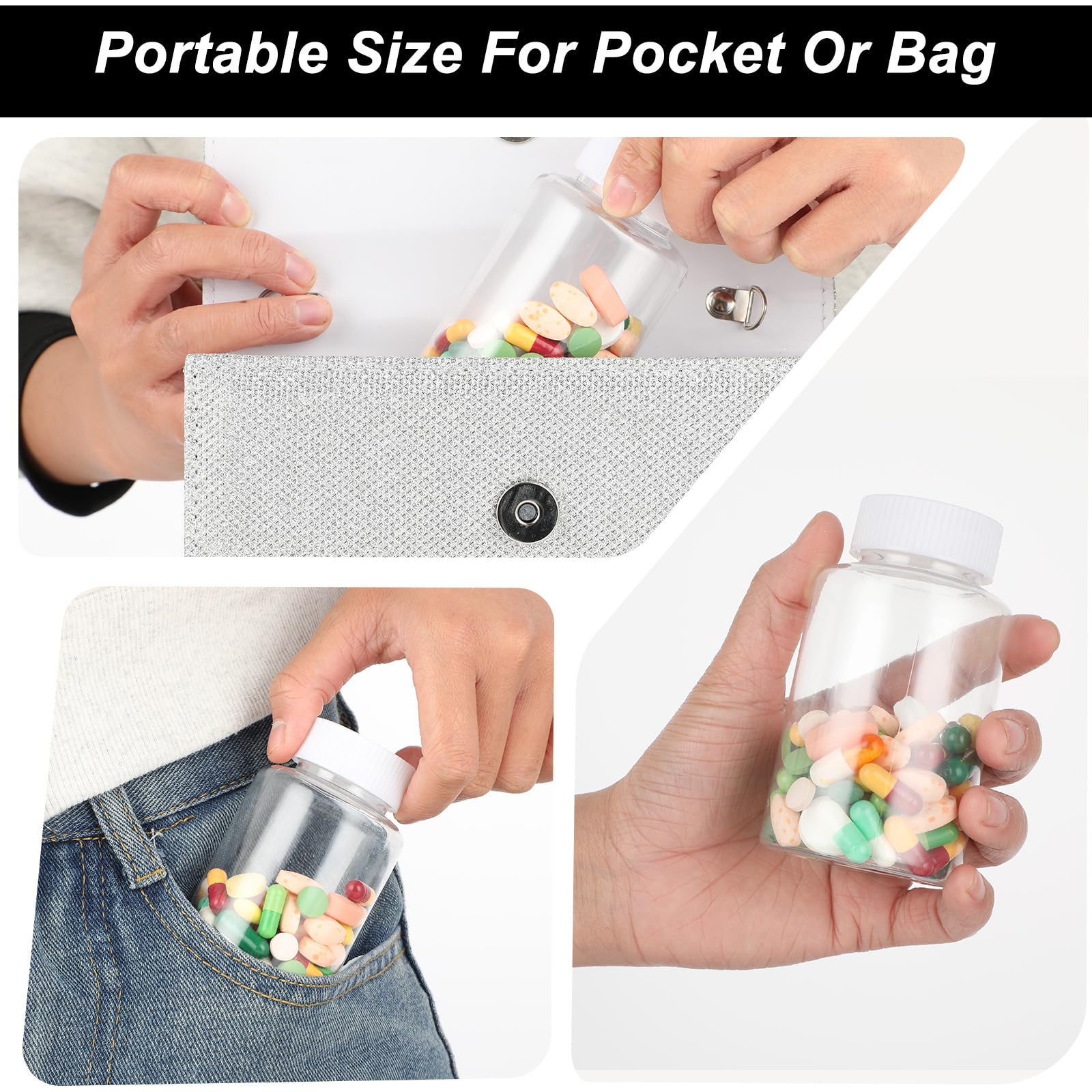 Heclia 150ML Clear Pill Bottles 6PCs, Plastic Medicine Bottle Empty Reagent Chemical Containers with Blank Labels, Transparent L