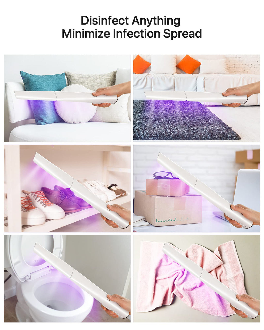 UV Light Sanitizer Wand, Portable UVC Light Disinfector Lamp Chargable Foldable UV Wand for Home Hotel Travel with 20 UV-C LED B