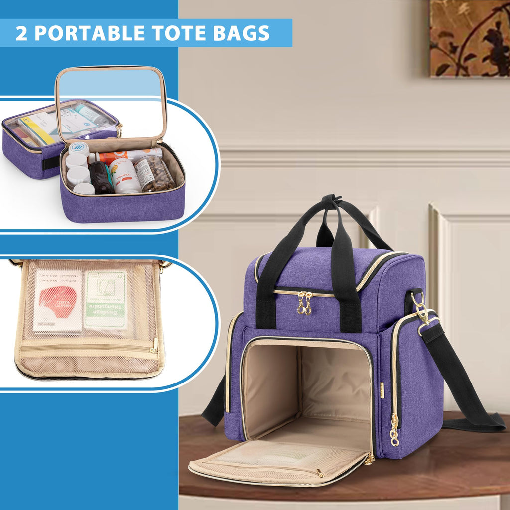 LUXJA Large Medicine Bag with 2 Removable Cases, Medicine Storage Bag with Multiple Storage Sections (Suitable for Travel or Hom