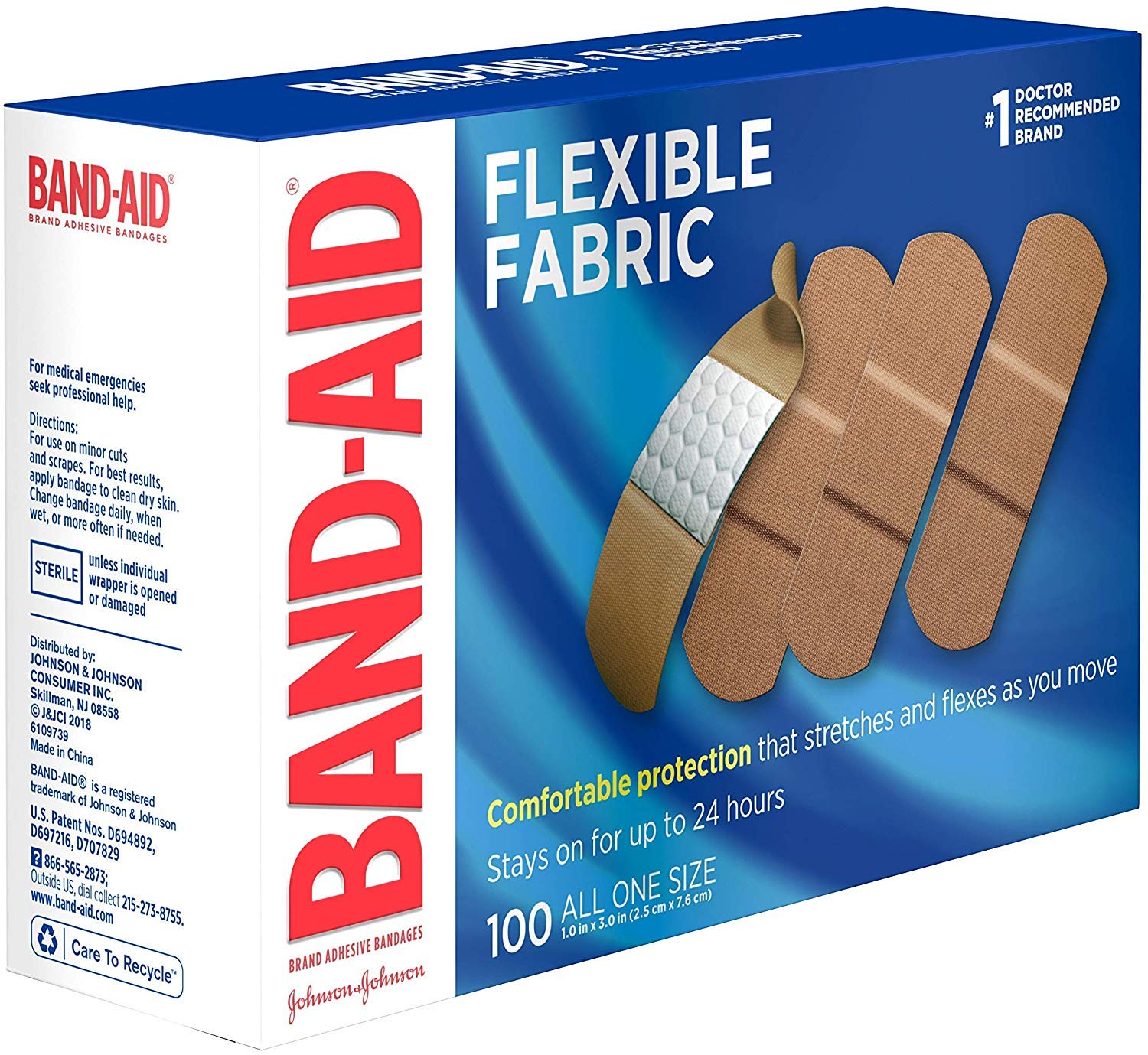 Johnson & Johnson JJ4444 Band-Aid Woven Adhesive Bandages, 1 '' x 3 '', Tan (Box of 100)